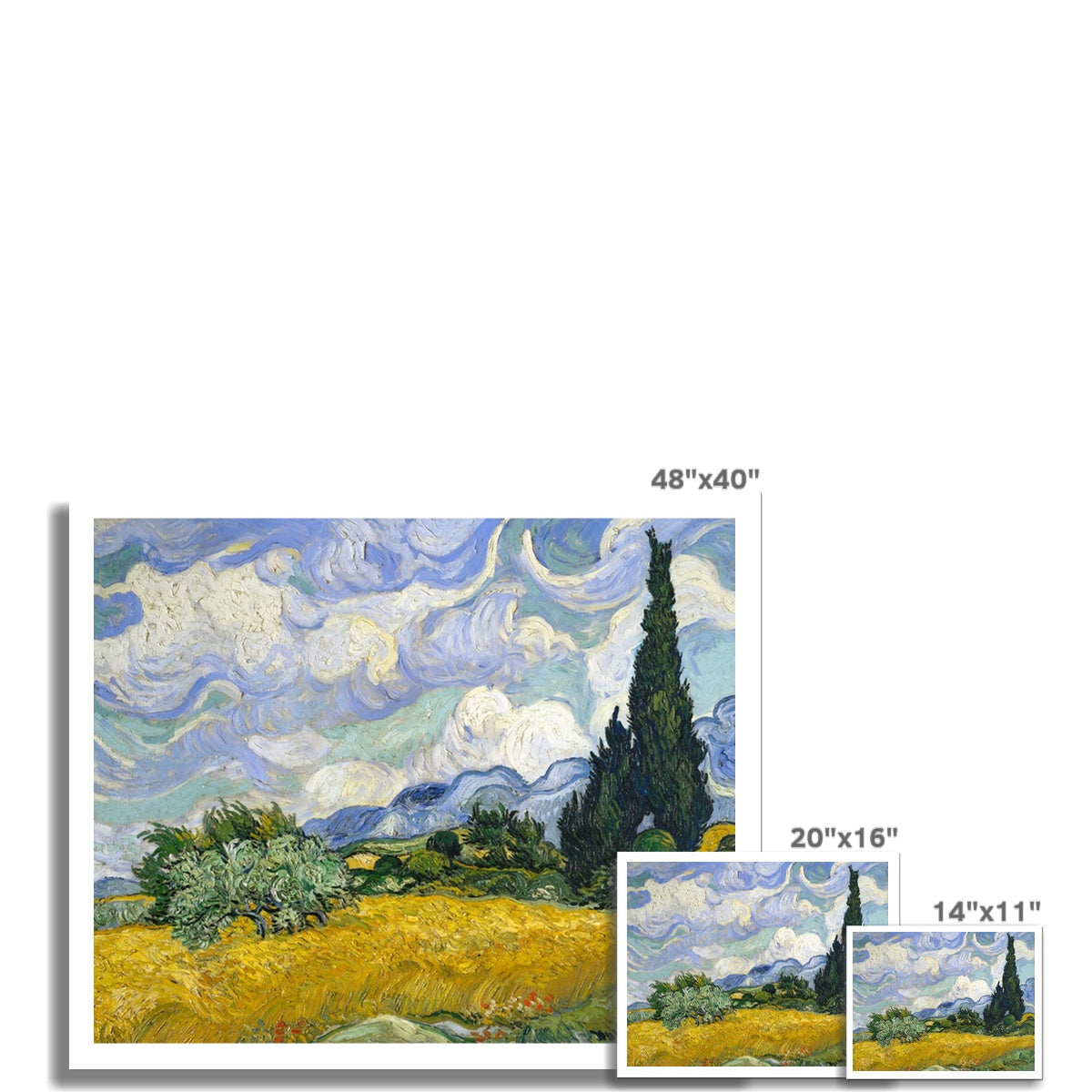 &#39;Wheat Field with Cypresses&#39; by Vincent Van Gogh. Open Edition Fine Art Print. Art Gallery Historic Art
