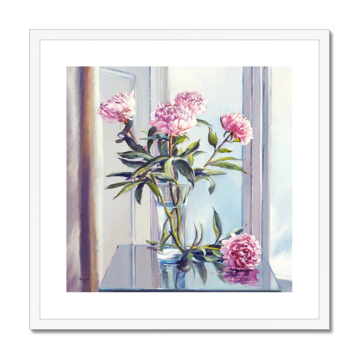Ted Dyer Framed Open Edition Cornish Fine Art Print. 'Pink Peonies'. Cornwall Art Gallery