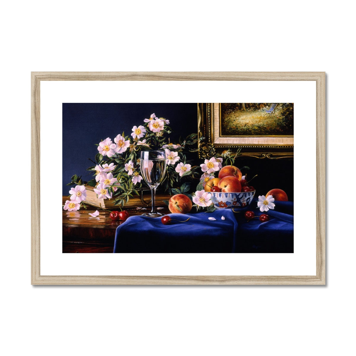 Ted Dyer Framed Open Edition Cornish Fine Art Print. &#39;Dog Roses and Peaches Still Life&#39;. Cornwall Art Gallery