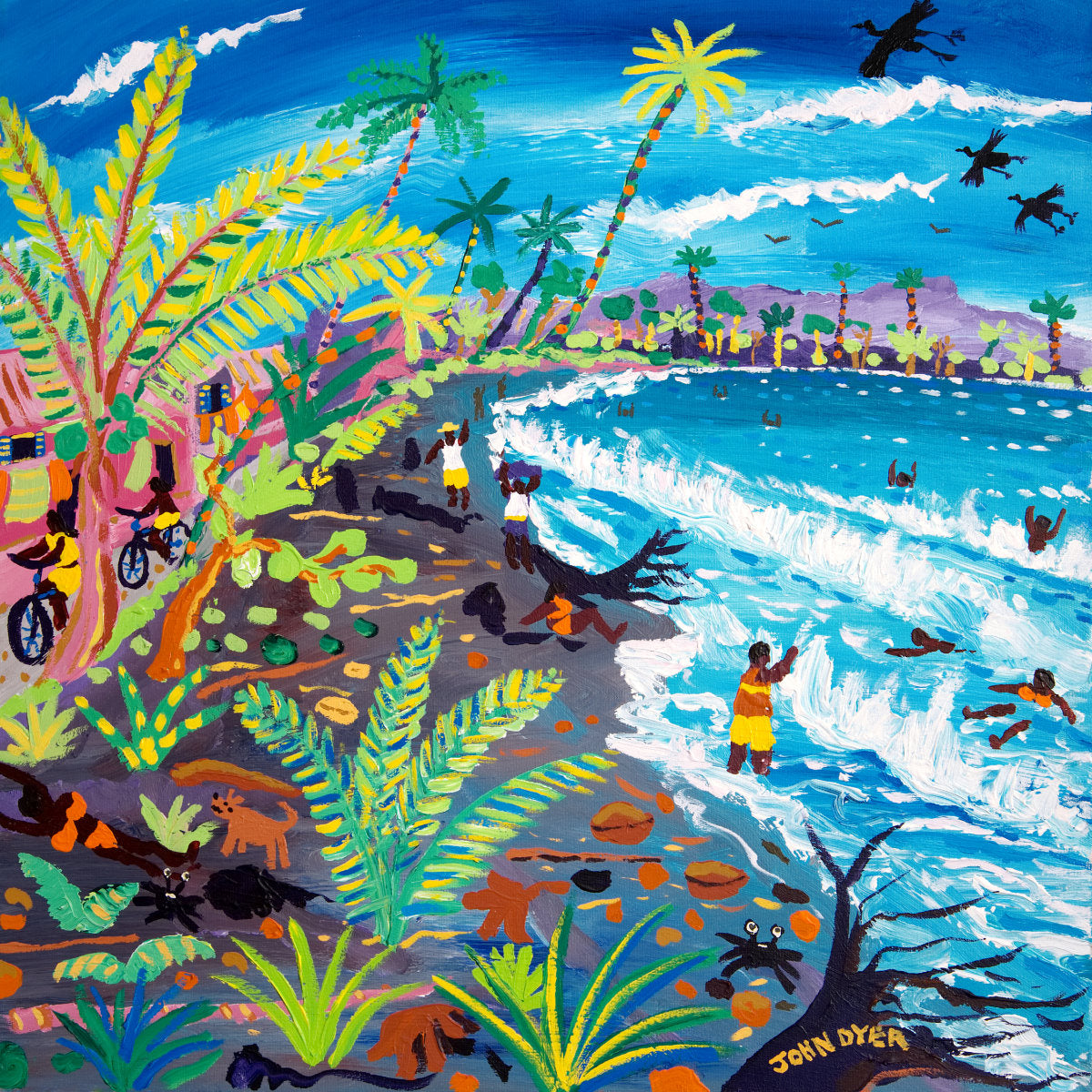 John Dyer Fine Art Print. Open Edition Cornish Art Print. 'Caribbean Beach Life, Costa Rica'. Caribbean Art Gallery