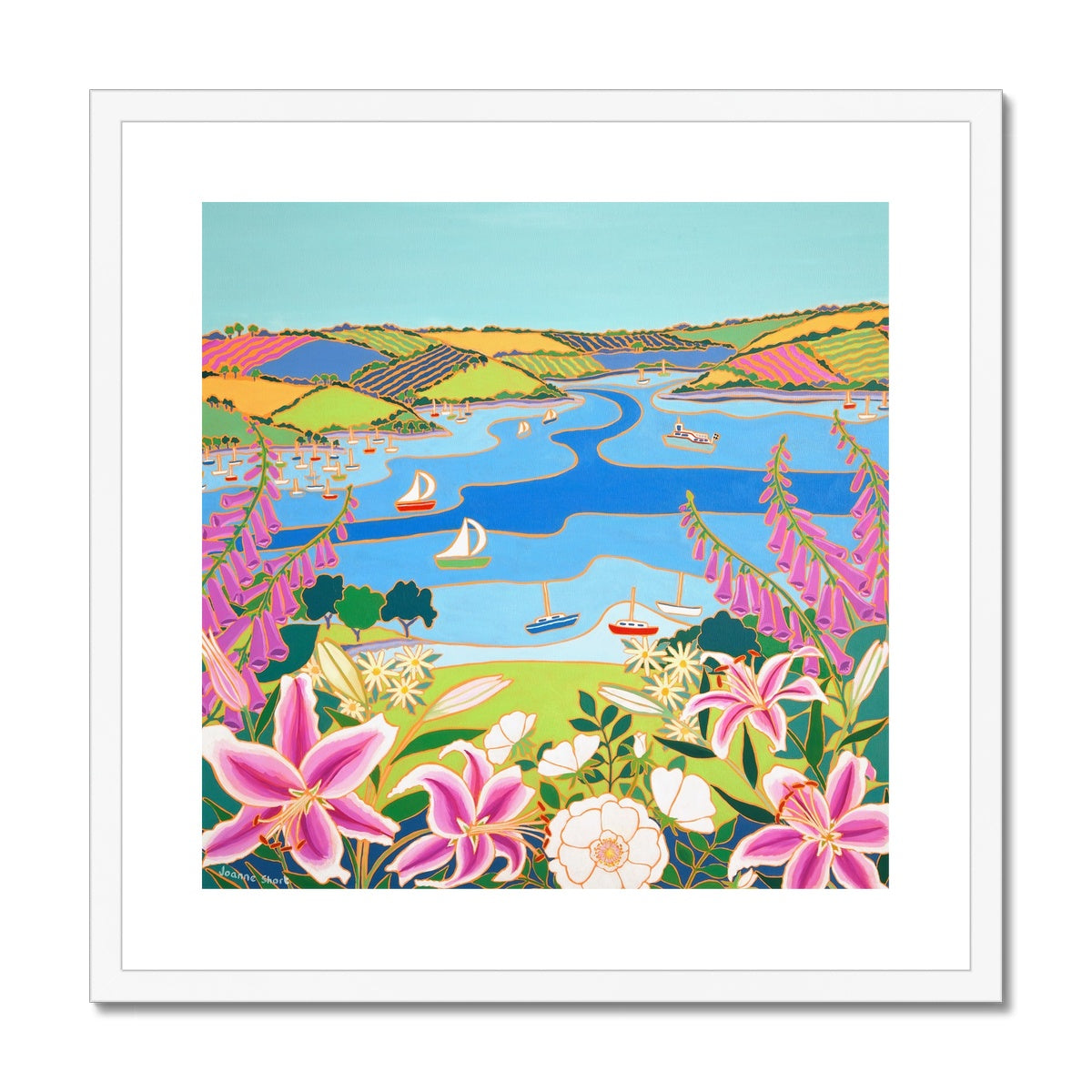 Joanne Short Framed Open Edition Cornish Fine Art Print. 'Wild Flowers and Wedding Lilies'. Cornwall Art Gallery