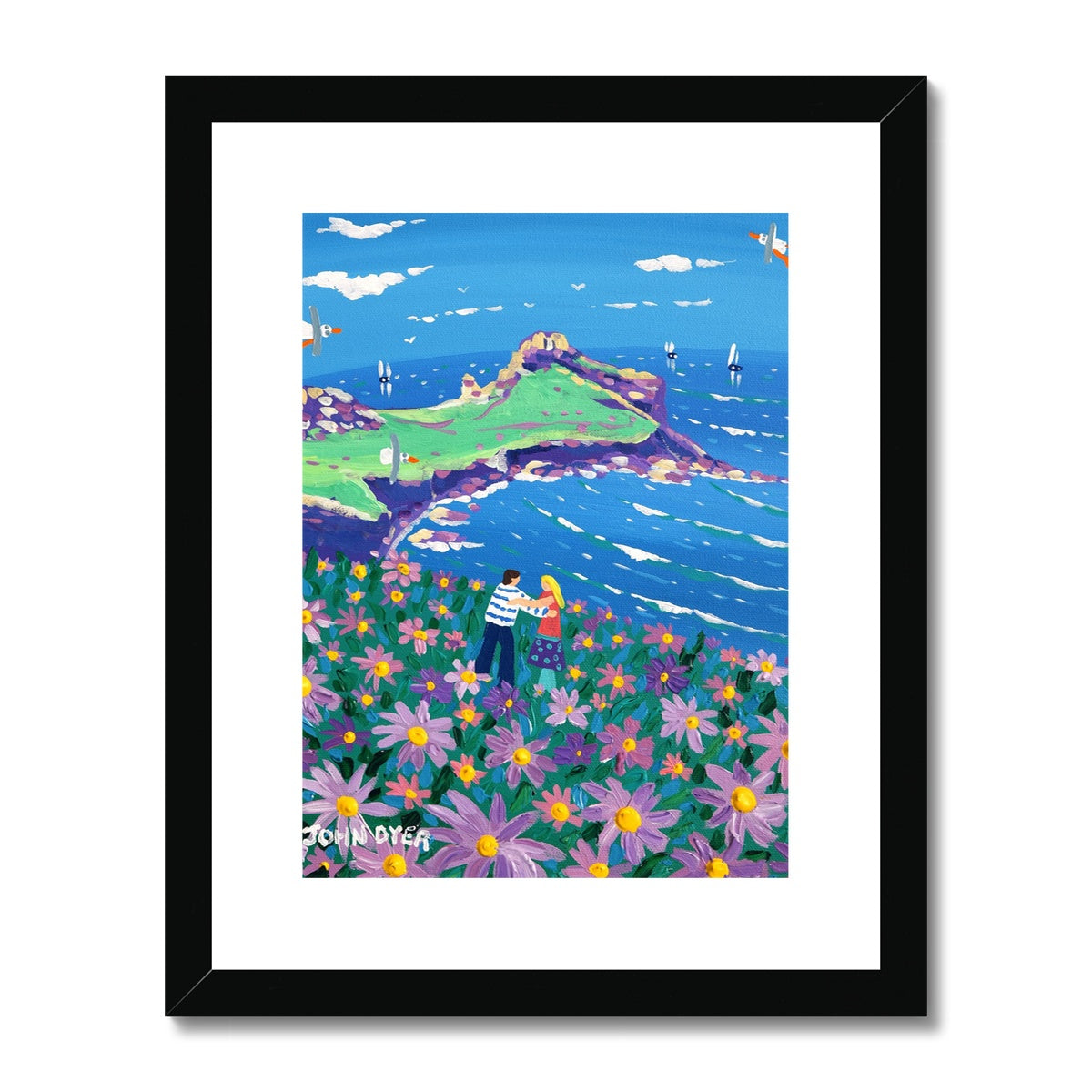 John Dyer Framed & Mounted Open Edition Cornish Art Print. 'A Carpet of Flowers, Gurnard's Head, Zennor'. Cornwall Art Gallery