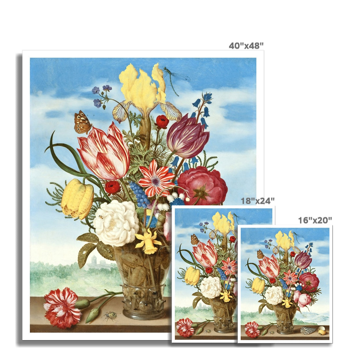 &#39;Bouquet of Flowers on a Ledge&#39; Still Life by Ambrosius Bosschaert. Open Edition Fine Art Print. Historic Art