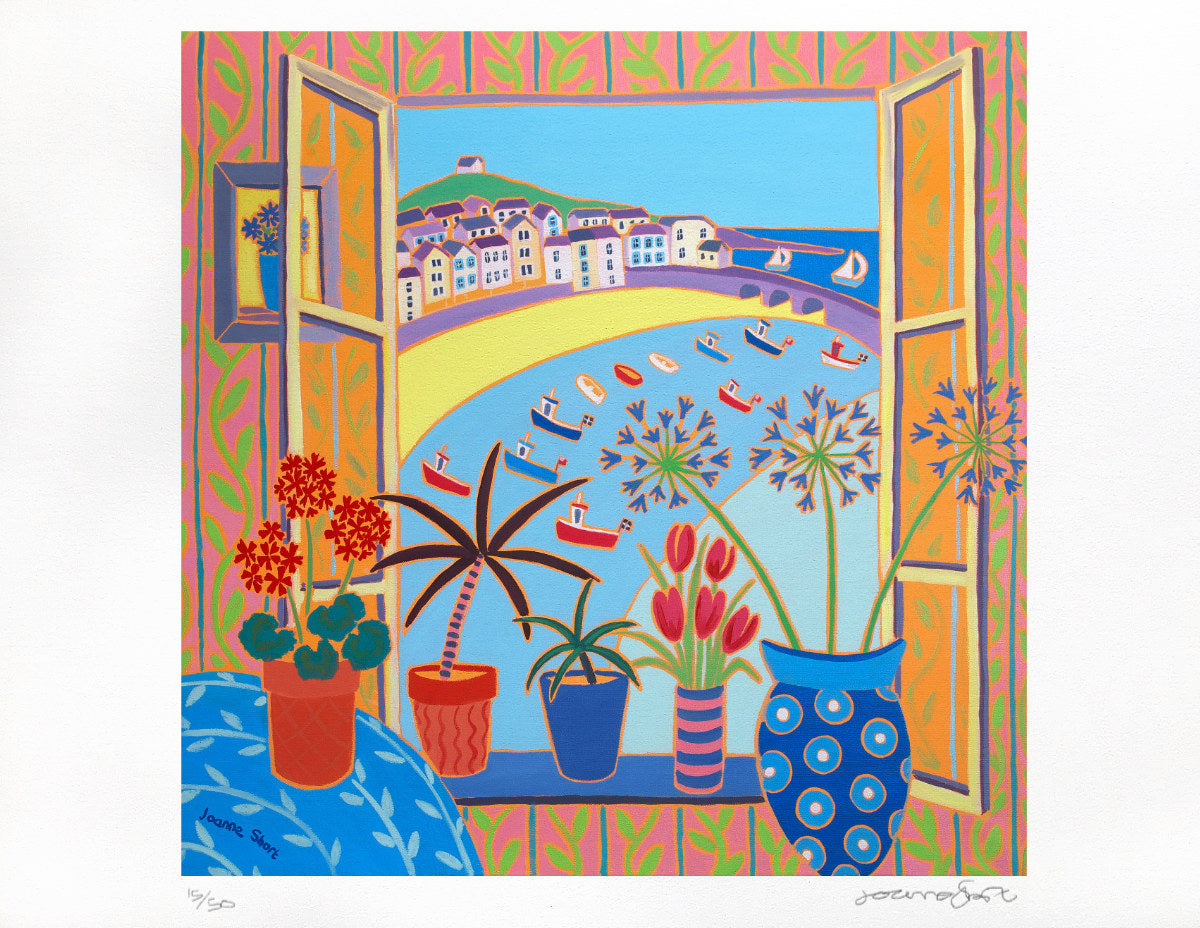 Signed Limited Edition Cornwall Art Print by Cornish Artist Joanne Short. &#39;Glorious View, St Ives&#39;. Cornwall Art Gallery Print