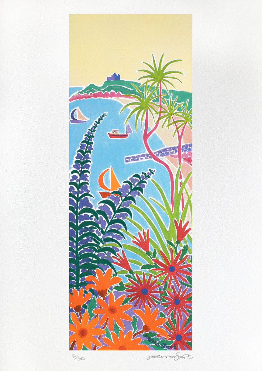 Signed Limited Edition Print by Cornish Artist Joanne Short. 'Peeping through the Plants, Tresco'.  Cornwall Art Gallery Print