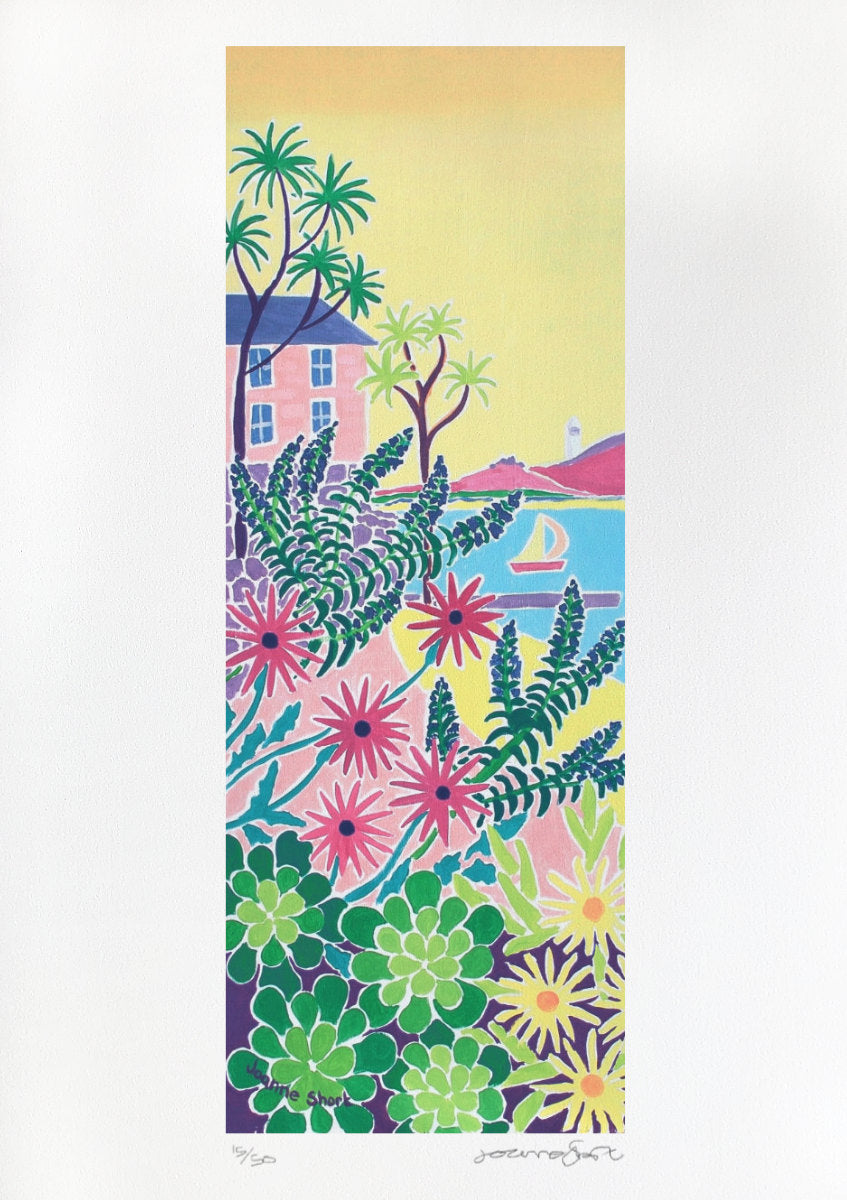 Limited Edition Print by Cornish Artist Joanne Short. 'Sailing Past the Lighthouse, Tresco'. Cornwall Art Gallery Print