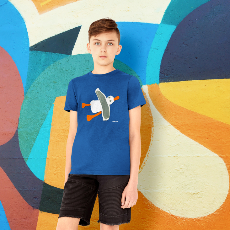 John Dyer Premium Kids Crewneck Unisex Art T-Shirt. Cornish Seagull