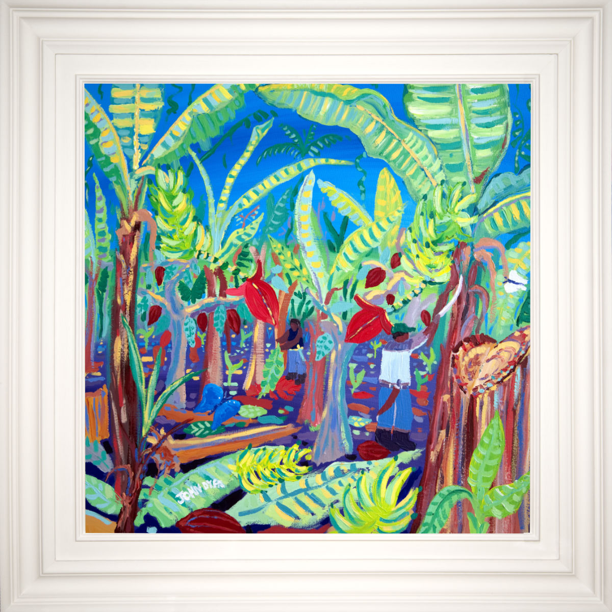 John Dyer Painting. 'Intercropping and Chopping, Costa Rica Bananas and Chocolate Trees', Caribbean Art Gallery