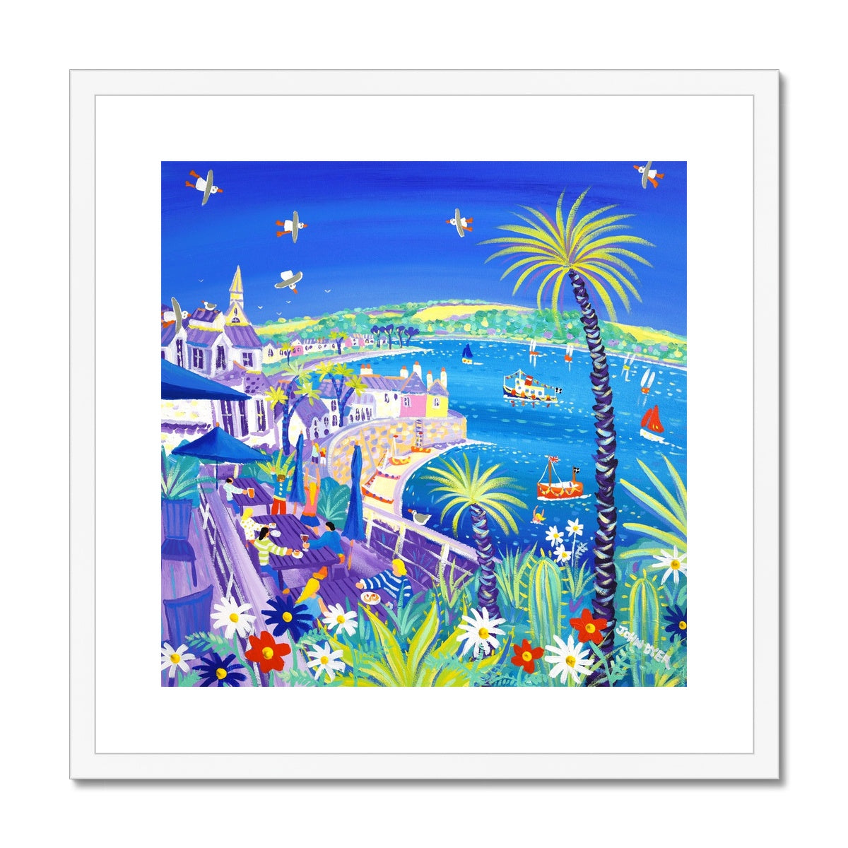John Dyer Framed Open Edition Cornish Art Print. 'Teatime Treats at the Tresanton Hotel, St Mawes'. Cornwall Art Gallery