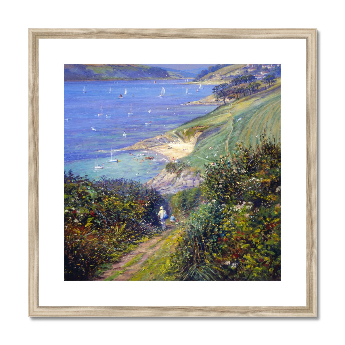 Ted Dyer Framed Open Edition Cornish Fine Art Print. &#39;Blackberry Path to the Beach, St Anthony in Roseland&#39;. Cornwall Art Gallery