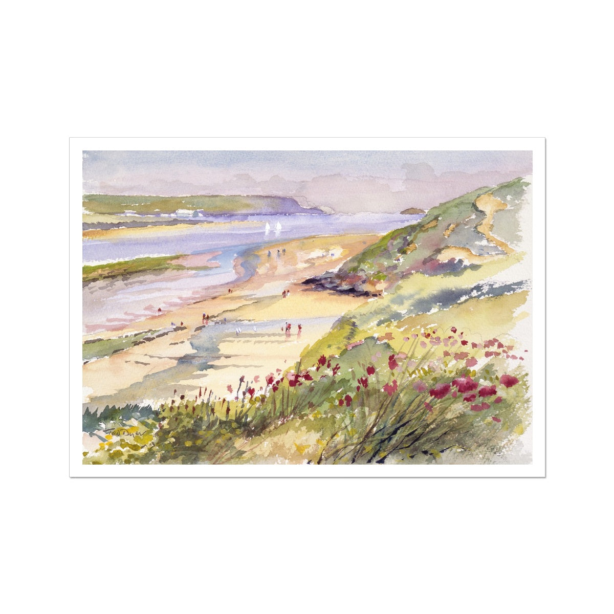 Ted Dyer Fine Art Print. Open Edition Cornish Art Print. 'View of the Camel Estuary and Daymer Bay from Rock'. Cornwall Art Gallery