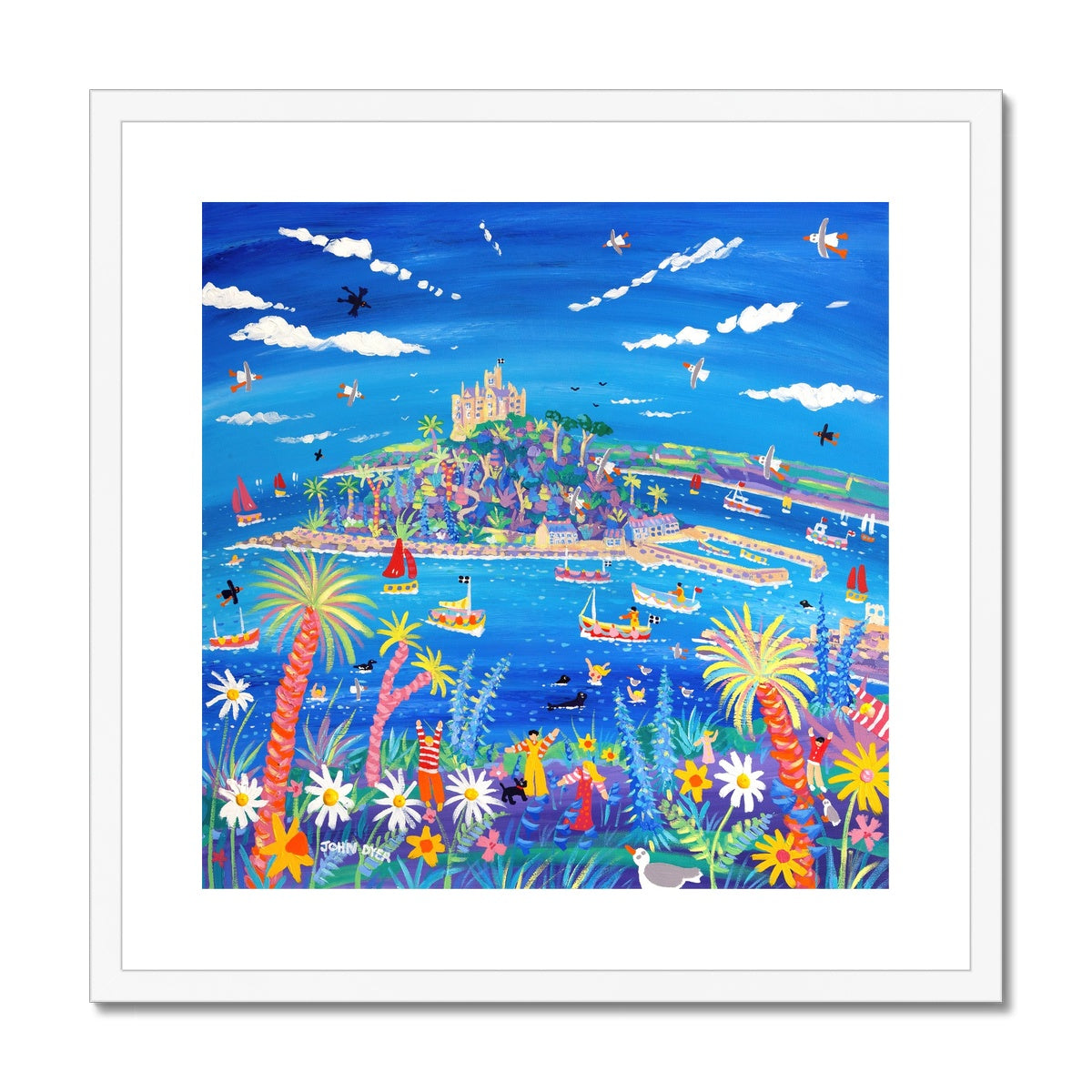 John Dyer Framed Open Edition Cornish Fine Art Print. 'Cornish Springtime, St Michael's Mount'. Cornwall Art Gallery
