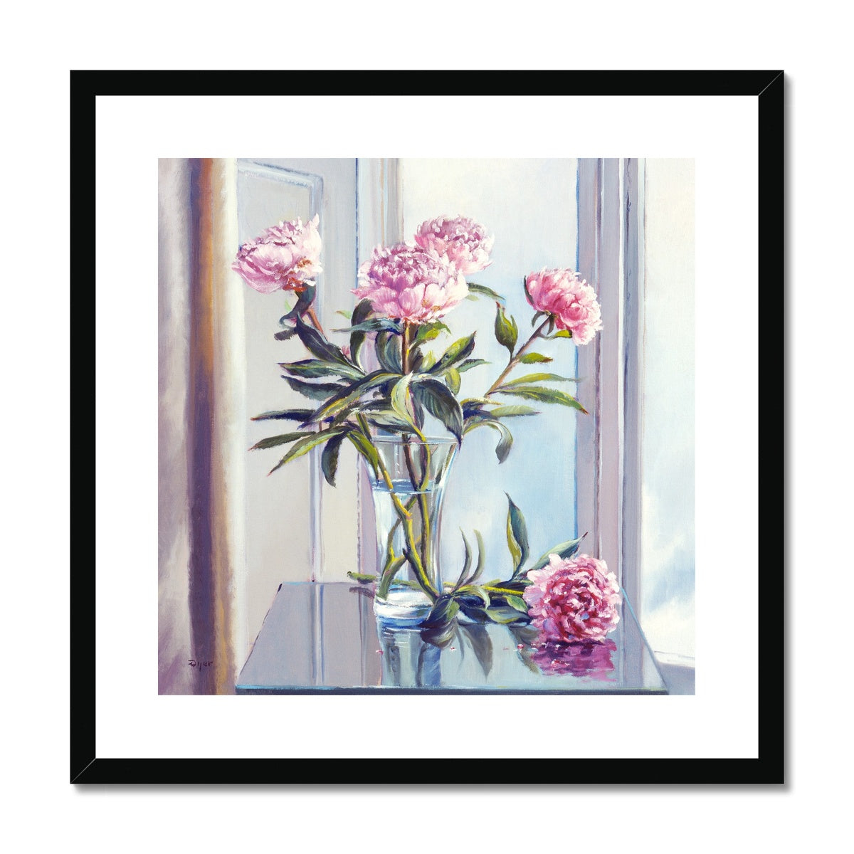 Ted Dyer Framed Open Edition Cornish Fine Art Print. 'Pink Peonies'. Cornwall Art Gallery