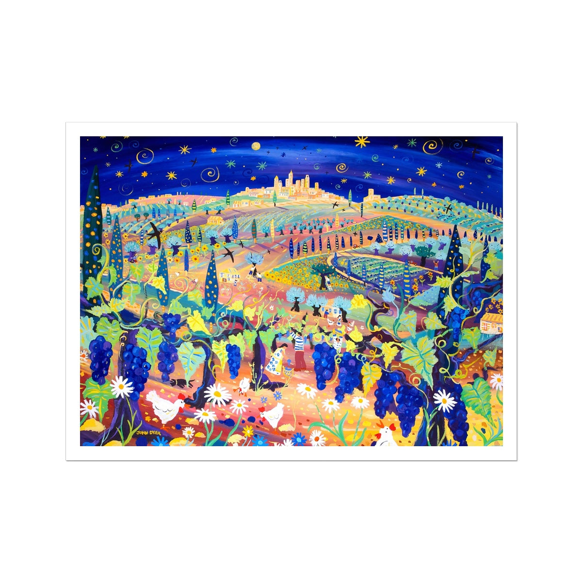 John Dyer Fine Art Print. Open Edition Italian Art Print. 'Starlight over San Gimignano, Italy'. Italy Art Gallery