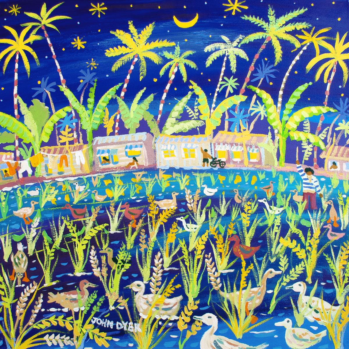 'Paddy Paddling, the Philippines'. 24x24 inches acrylic on canvas. Paintings of Philippines by John Dyer from our Online Art Gallery