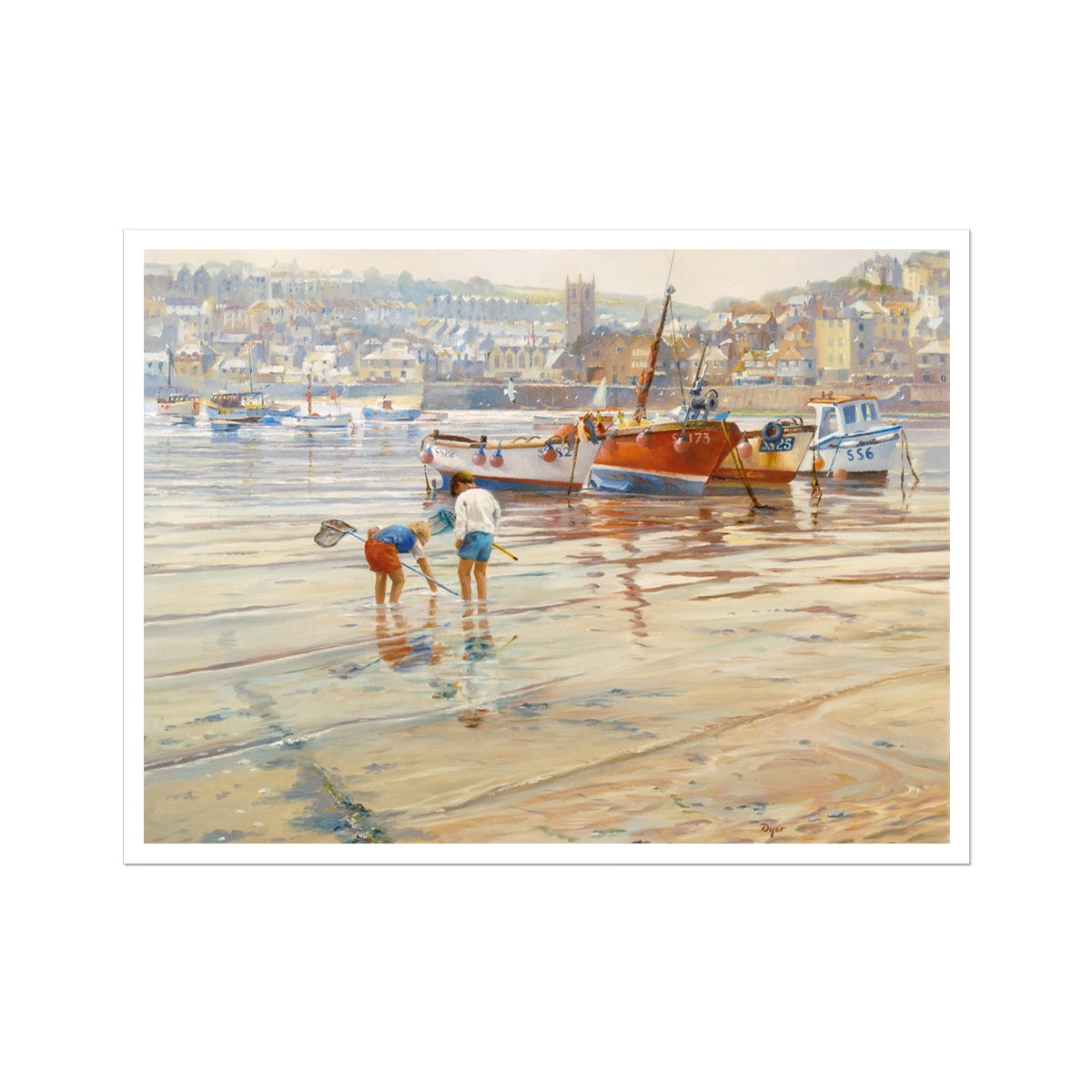 Ted Dyer Fine Art Print. Open Edition Cornish Art Print. 'Calm Waters, St Ives Harbour, Cornwall'. Cornwall Art Gallery