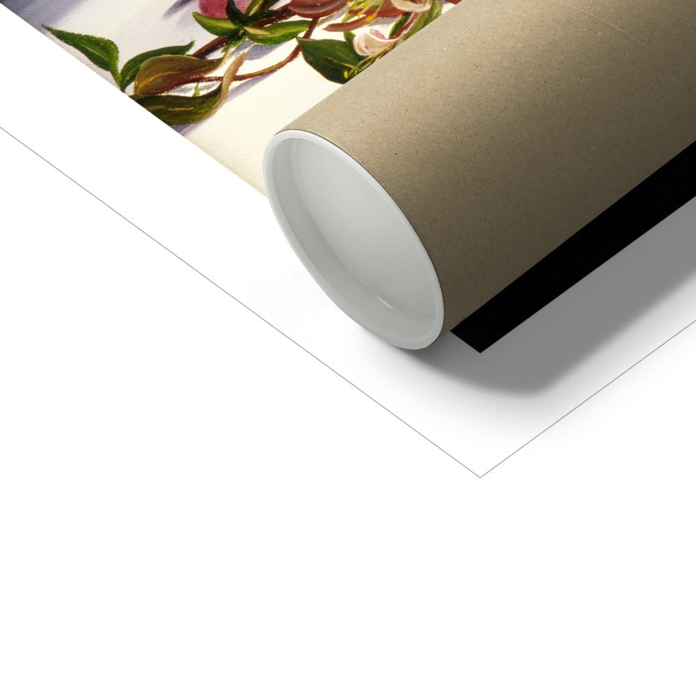 Ted Dyer Fine Art Print. Open Edition Cornish Art Print. 'Honeysuckle and Peaches Still Life'. Cornwall Art Gallery