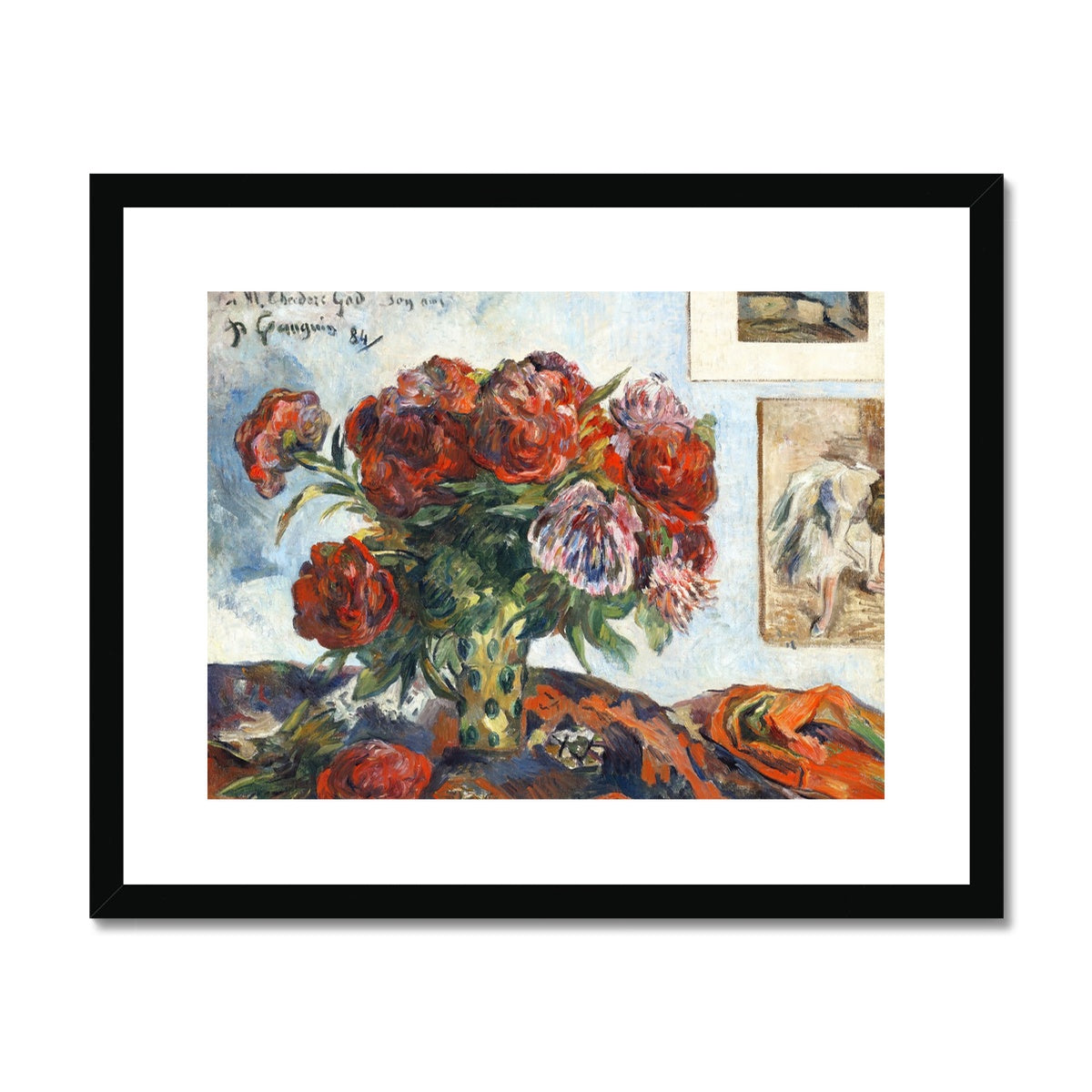 'Still Life with Peonies' Still Life by Paul Gaugin. Framed Open Edition Fine Art Print. Historic Art