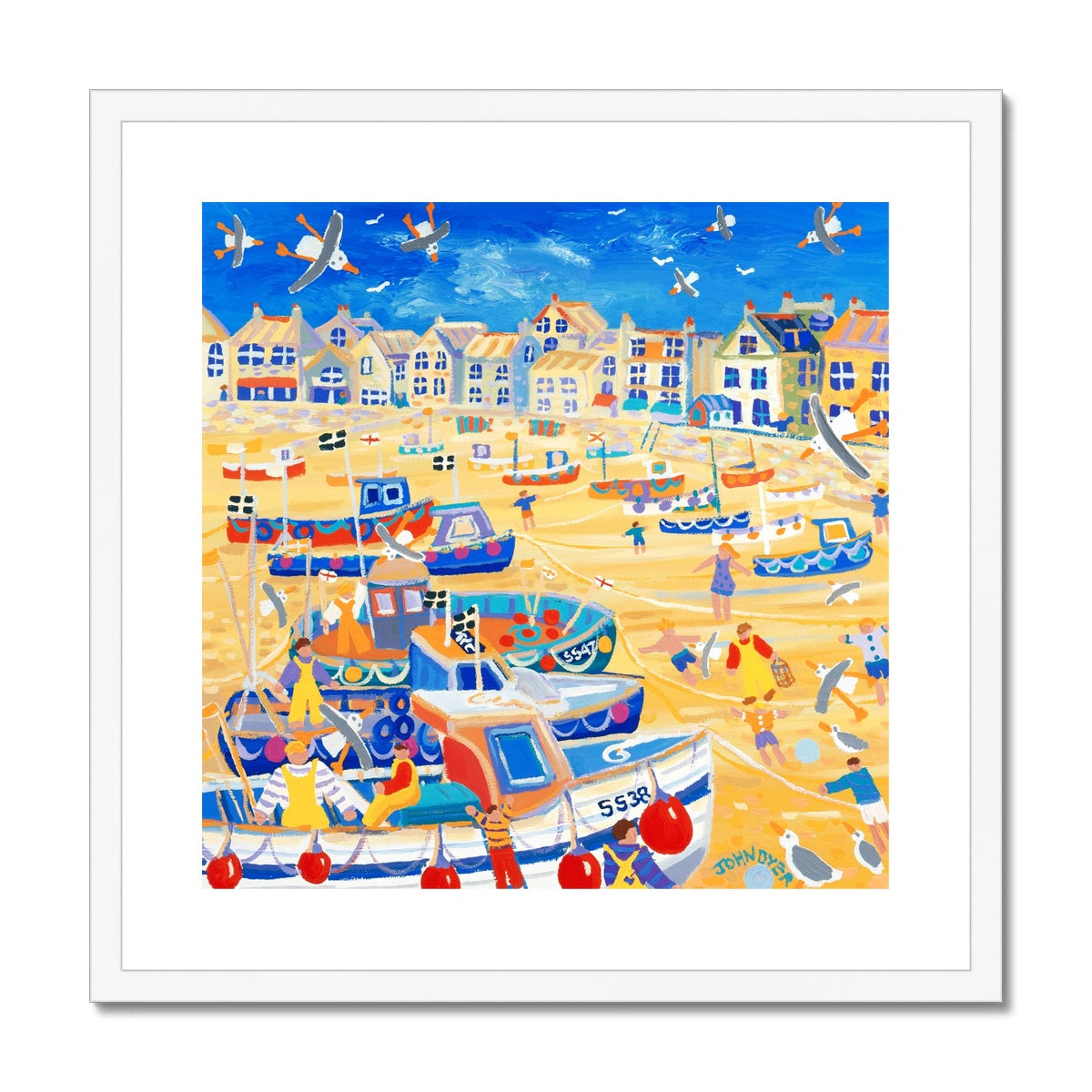 John Dyer Framed Open Edition Cornish Fine Art Print. &#39;Boats and Ropes, St Ives&#39;. Cornwall Art Gallery