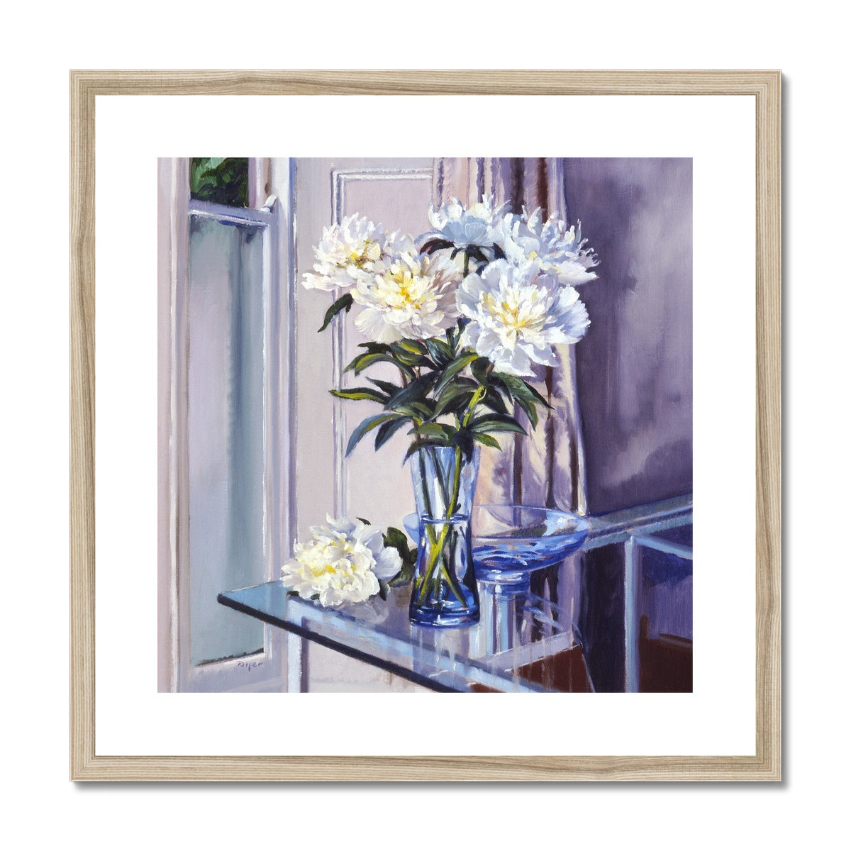 Ted Dyer Framed Open Edition Cornish Fine Art Print. &#39;White Peonies in a Blue Vase&#39;. Cornwall Art Gallery