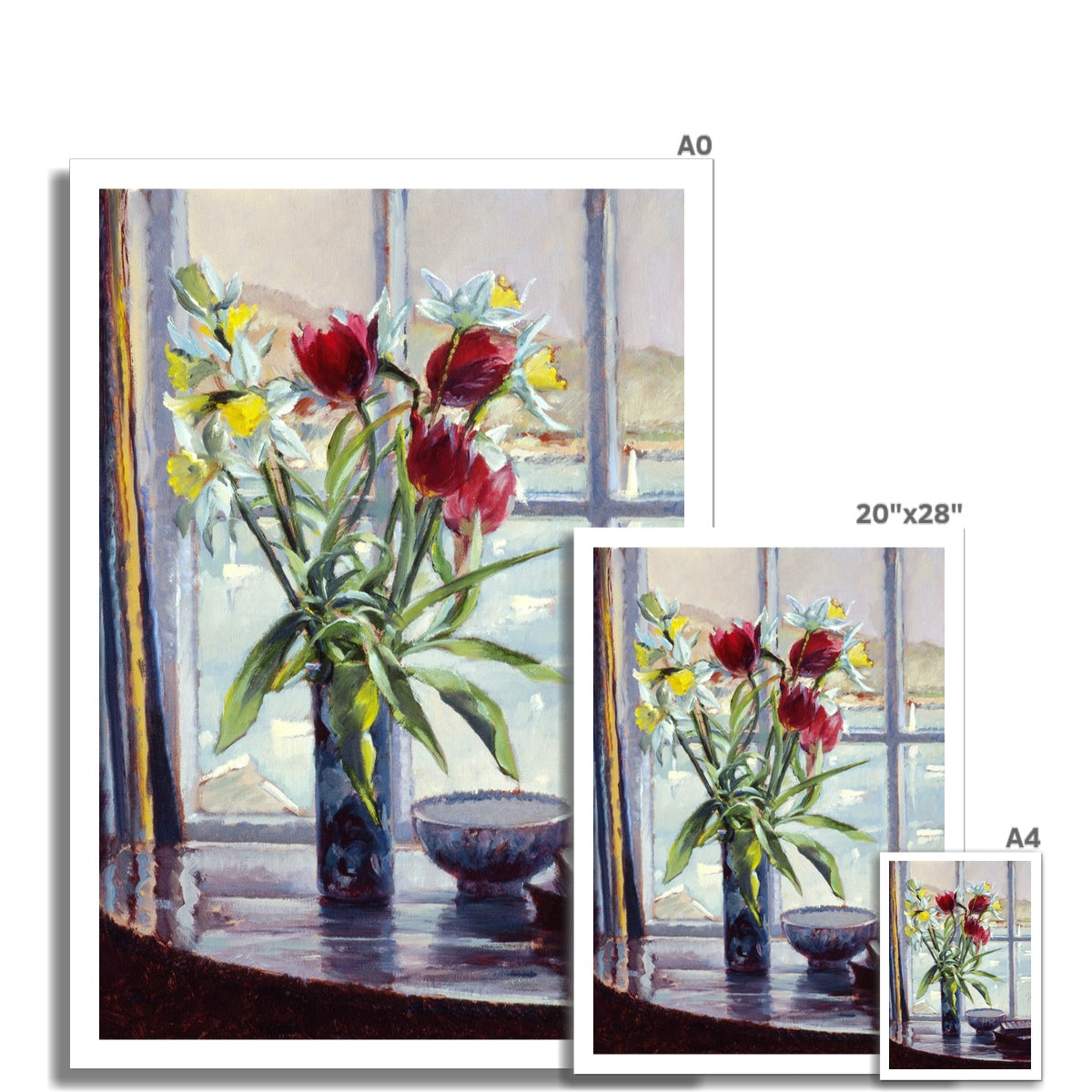 Ted Dyer Fine Art Print. Open Edition Cornish Art Print. &#39;Daffodils and Tulips in a Vase, Still Life&#39;. Cornwall Art Gallery