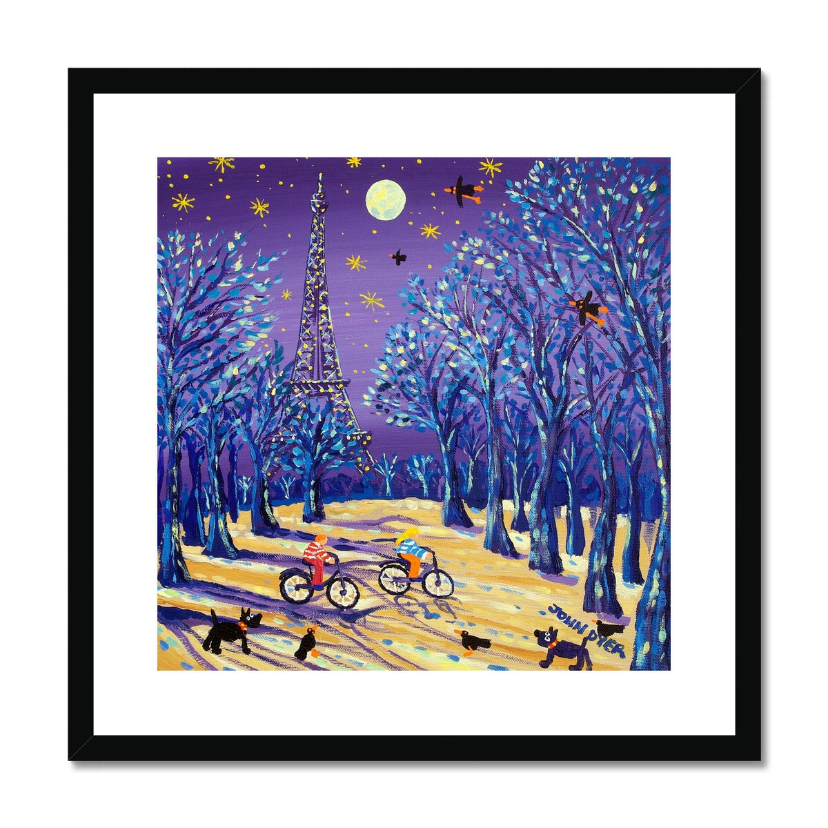 John Dyer Framed Open Edition French Art Print 'Cycling under the Moon, Eiffel Tower, Paris, France' French Art Gallery
