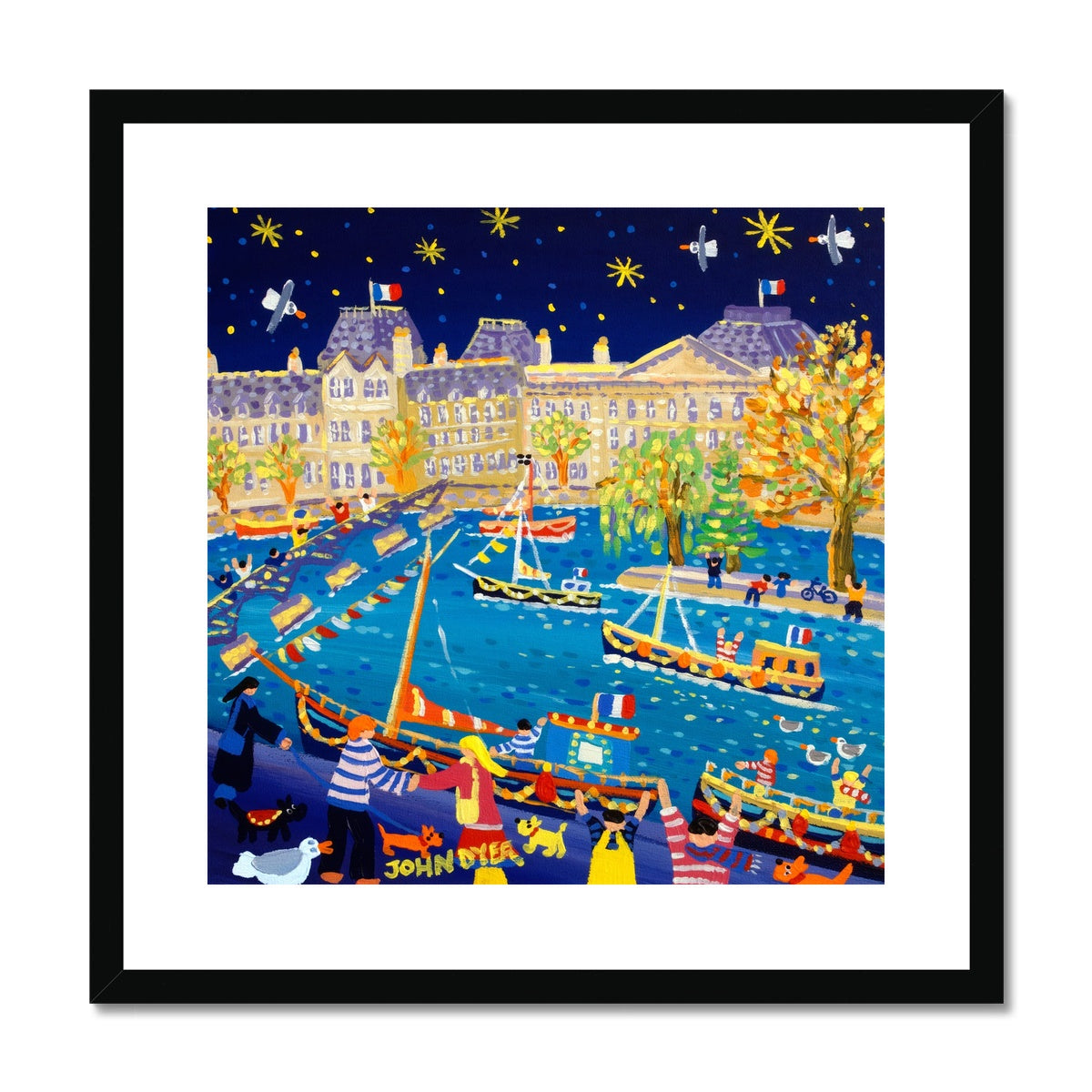John Dyer Framed Open Edition City Fine Art Print. &#39;Evening Parisian Promenade, Paris, France&#39;. French Art Gallery