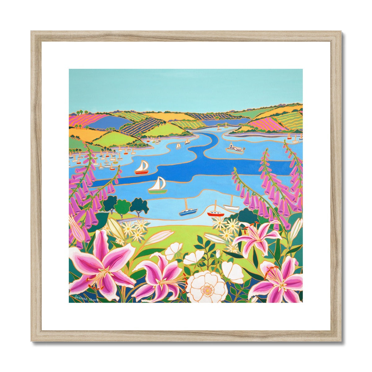 Joanne Short Framed Open Edition Cornish Fine Art Print. &#39;Wild Flowers and Wedding Lilies&#39;. Cornwall Art Gallery