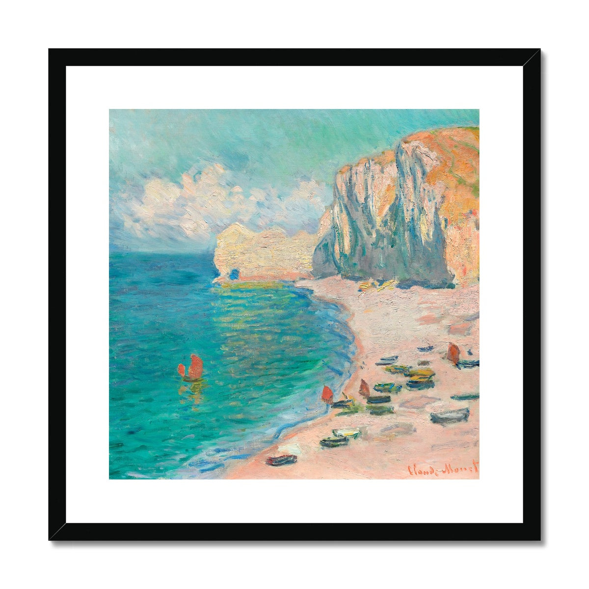 Claude Monet Framed Open Edition Art Print. 'The Beach and the Falaise d'Amont'. Art Gallery Historic Art