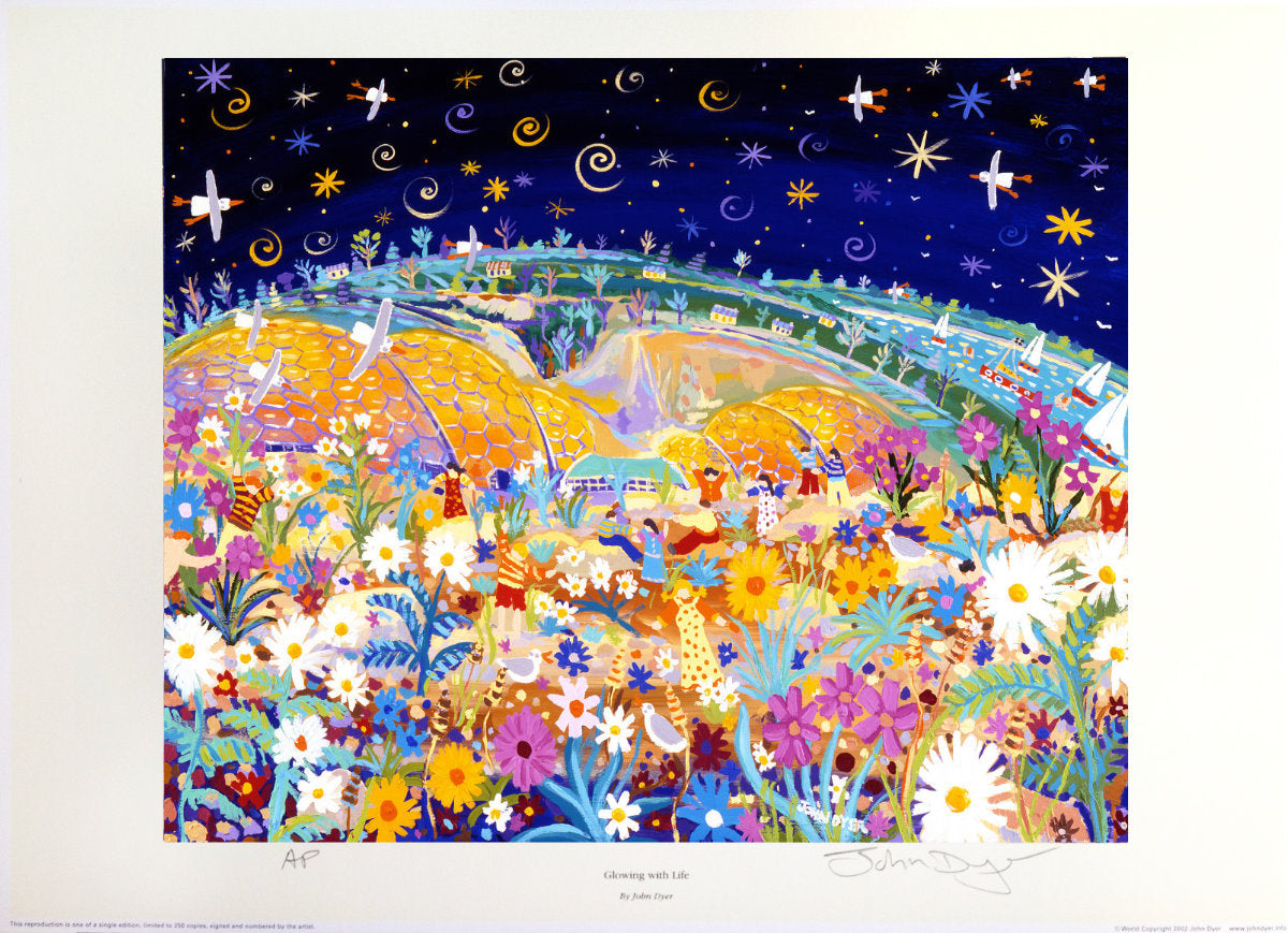 Official Signed Artist Print by Artist John Dyer. 'Glowing with Life, The Eden Project'. Cornwall Art Gallery Print