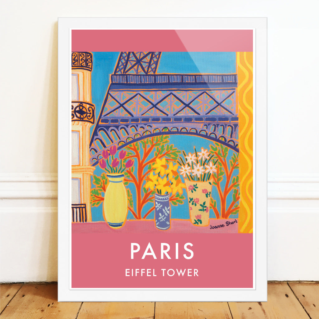 French Print of the Eiffel Tower in Paris. Vintage Style Travel Poster Art Print by Joanne Short. France Wall Art