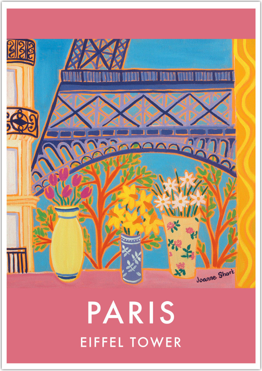 French Print of the Eiffel Tower in Paris. Vintage Style Travel Poster Art Print by Joanne Short. France Wall Art