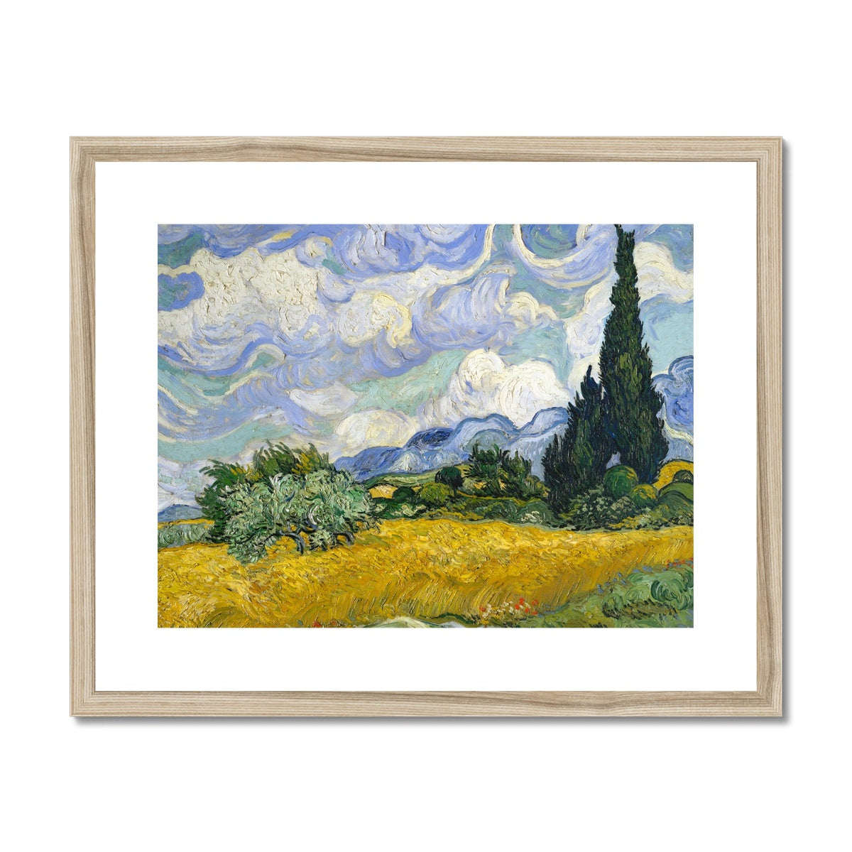 Vincent Van Gogh Framed Open Edition Art Print. &#39;Wheat Field with Cypresses&#39;. Art Gallery Historic Art