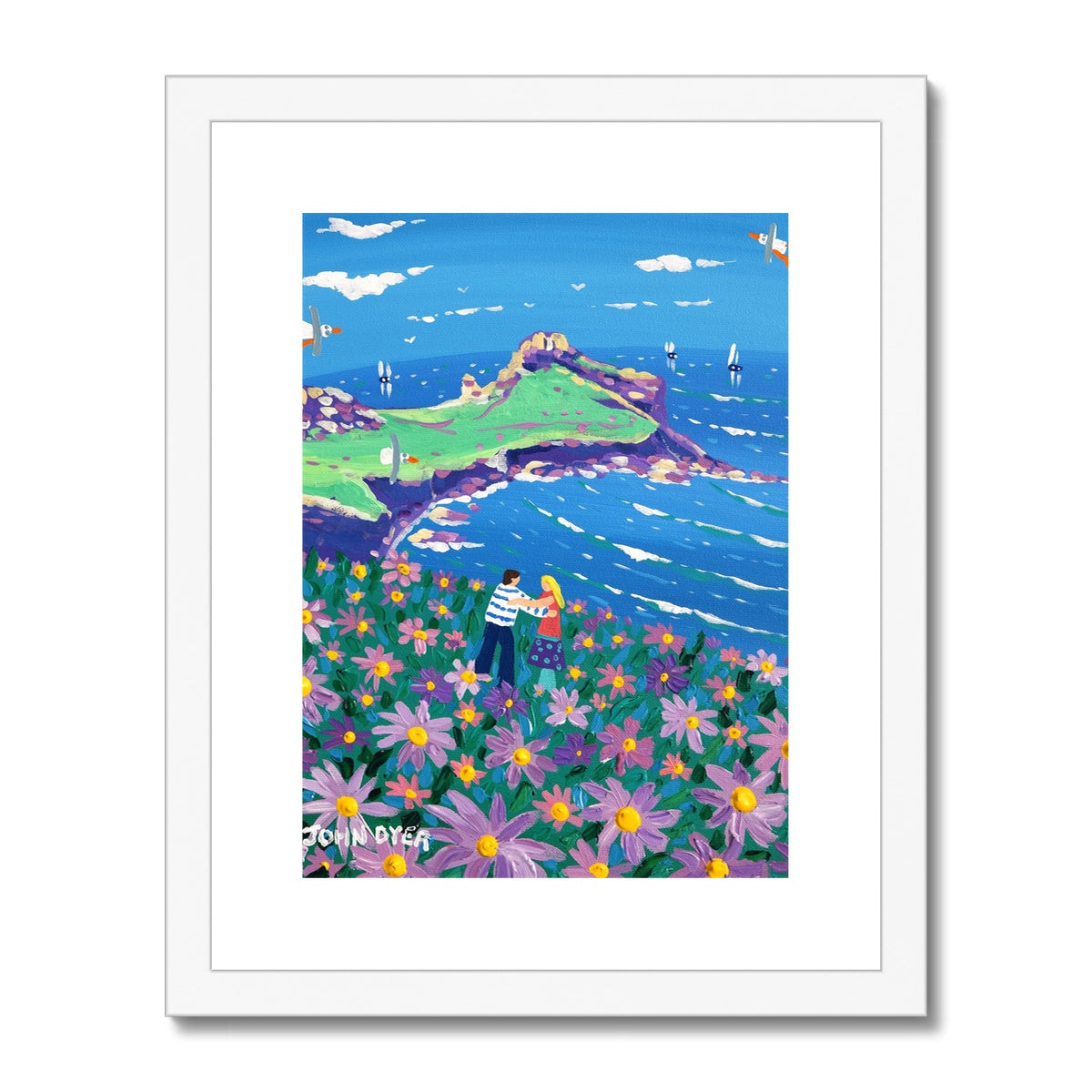 John Dyer Framed & Mounted Open Edition Cornish Art Print. 'A Carpet of Flowers, Gurnard's Head, Zennor'. Cornwall Art Gallery