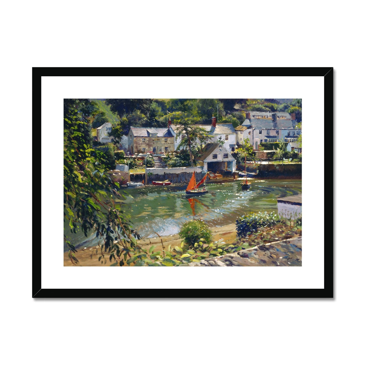 Ted Dyer Framed Open Edition Cornish Fine Art Print. 'The Red Sail, Helford'. Cornwall Art Gallery