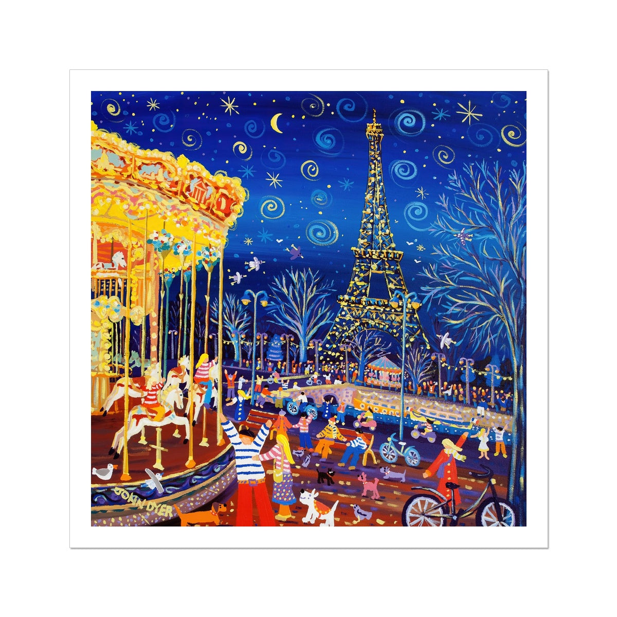 John Dyer Fine Art Print. Open Edition French Art Print. 'Twinkling Lights and Carousel Delights, Paris, Eiffel Tower'. France Art Gallery
