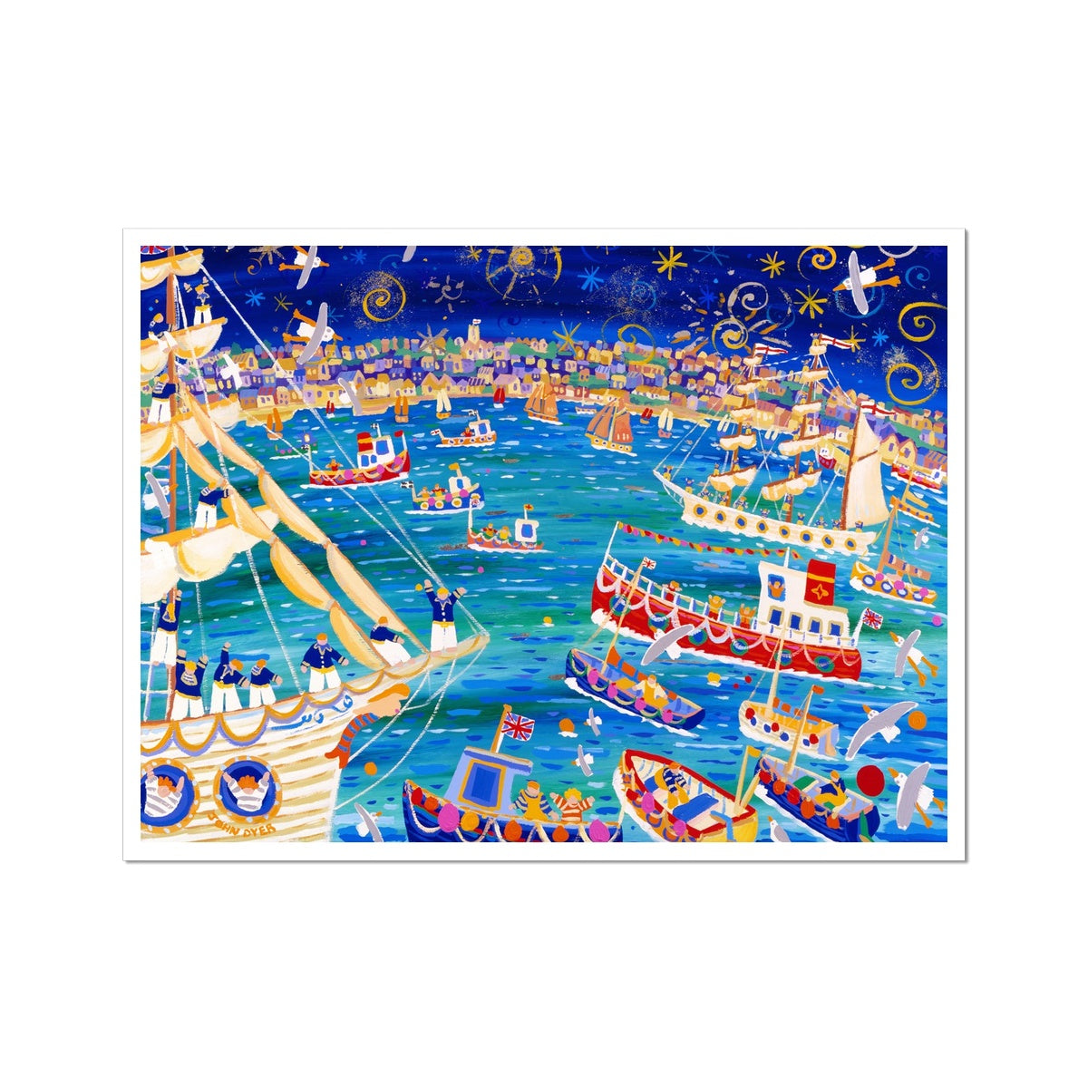 John Dyer Fine Art Print. Open Edition Cornish Art Print. 'Tall Ships and Small Ships 1998' Cornwall Art Gallery Coastal Print