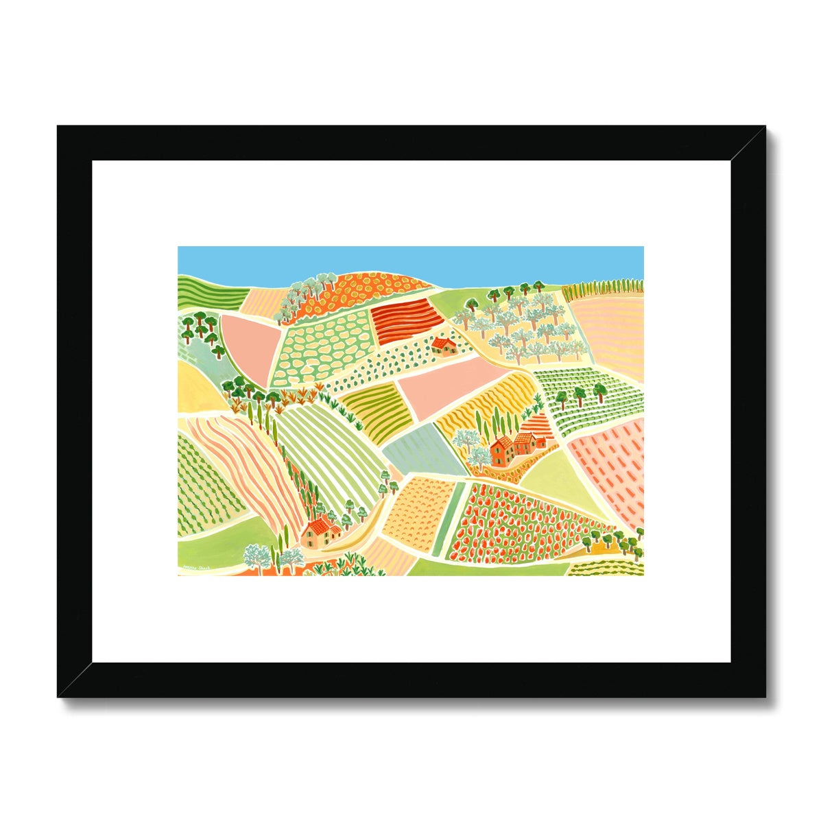 Joanne Short Framed Open Edition French Art Print. 'Rasteau Hillside, Provence'. French Art Gallery