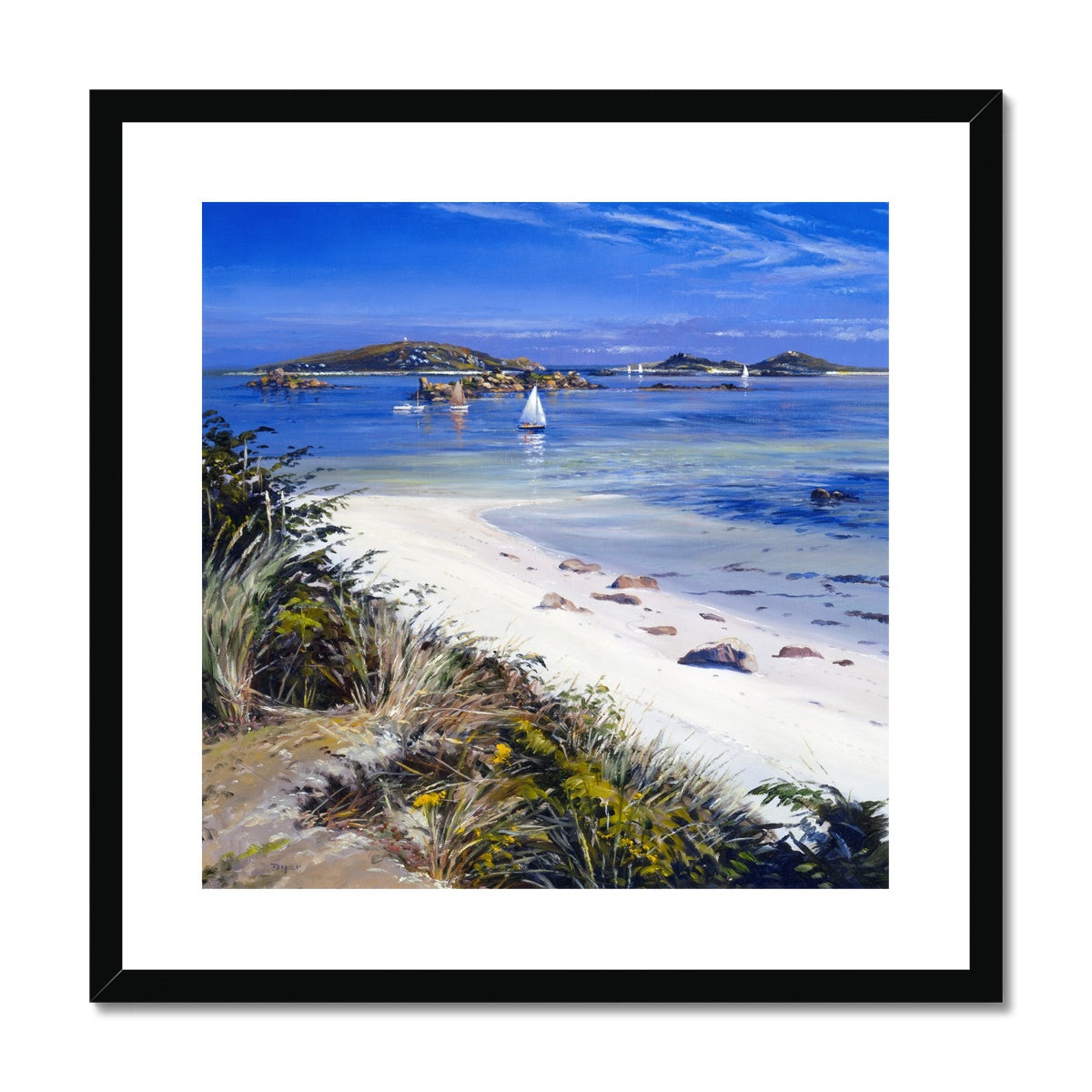 Ted Dyer Framed Open Edition Cornish Fine Art Print. 'Sailing around the Islands, Tresco'. Cornwall Art Gallery