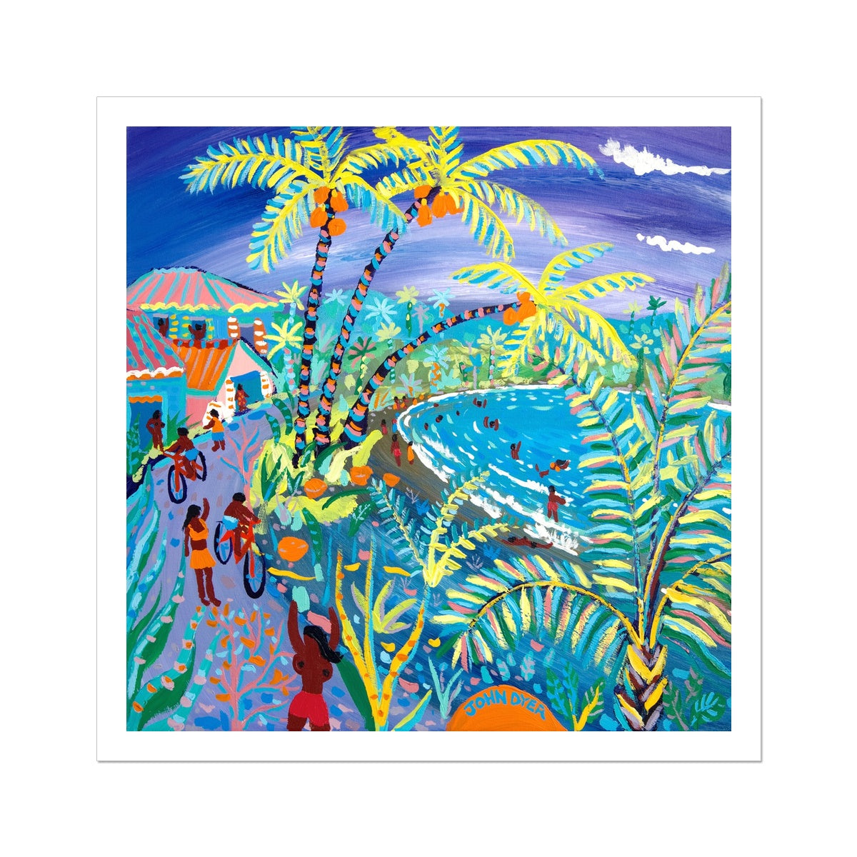 John Dyer Fine Art Print. Open Edition Cornish Art Print. 'Swaying Caribbean Coconuts, Costa Rica'. Caribbean Art Gallery