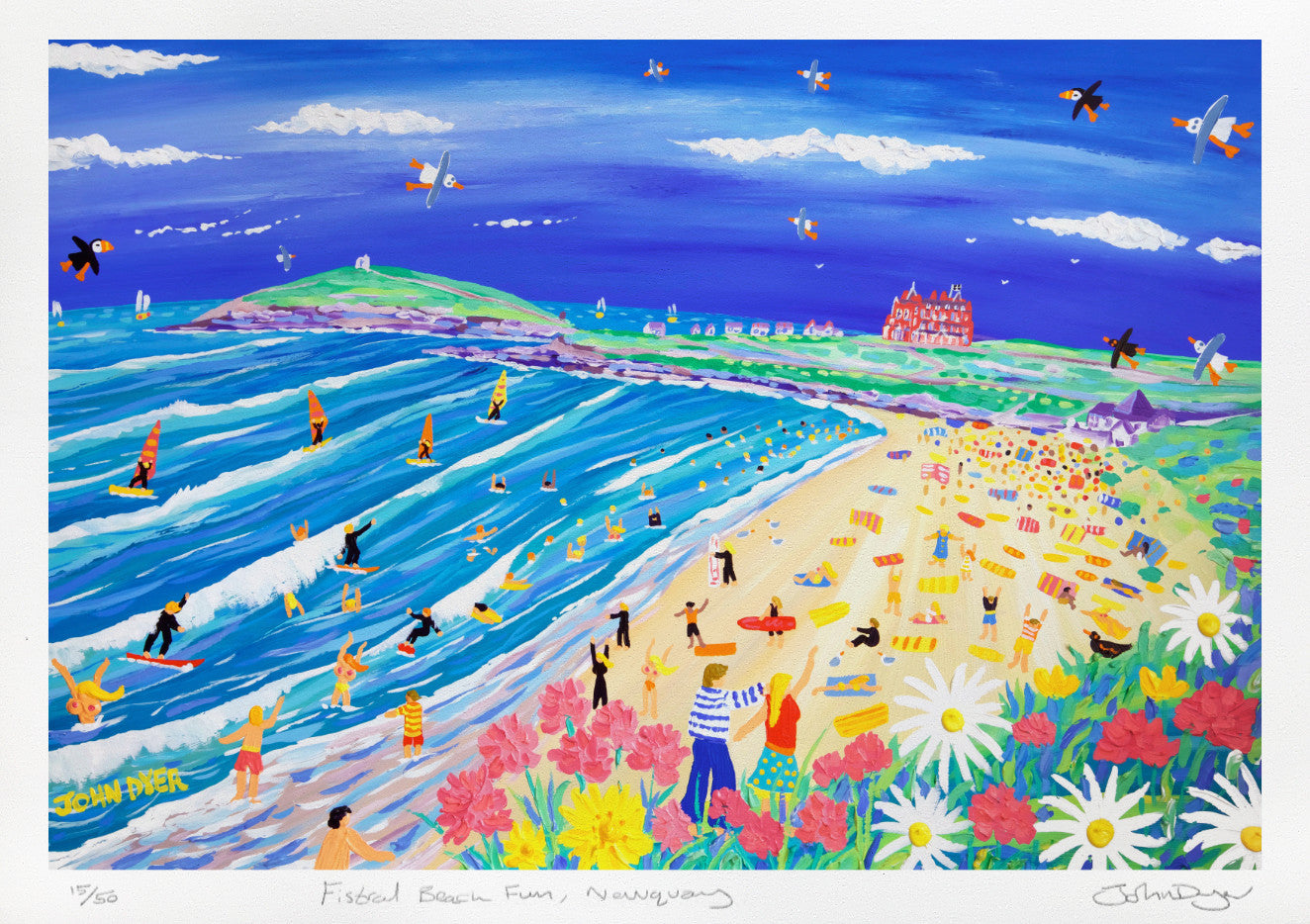Cornwall Art Limited Edition Print by John Dyer. Fistral Beach Fun, Newquay, Cornwall.