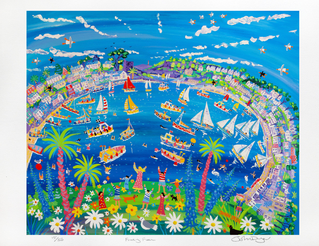 Signed Limited Edition Print by Cornish artist John Dyer. 'Fowey Fun'. Cornwall Art Gallery Print