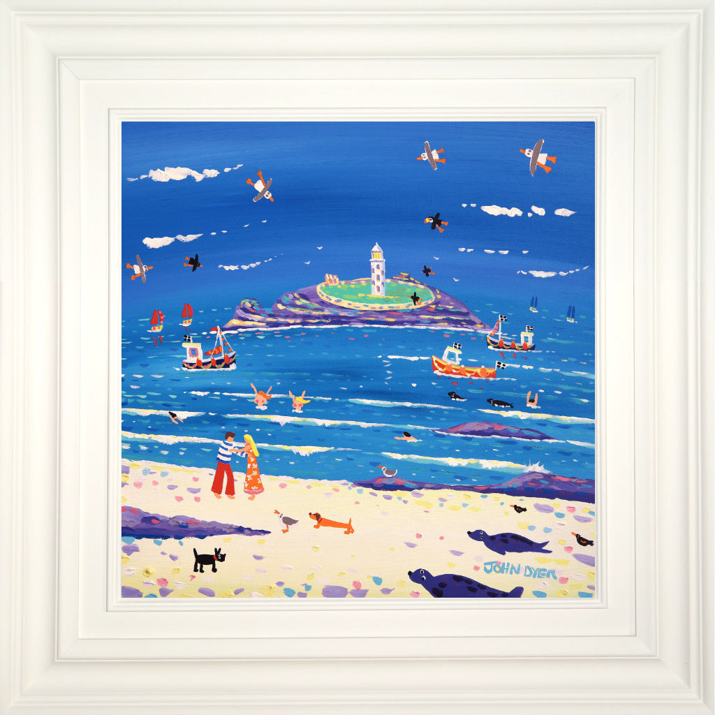 John Dyer Painting. Godrevy Cuddle, 18 x 18 inches acrylic on canvas