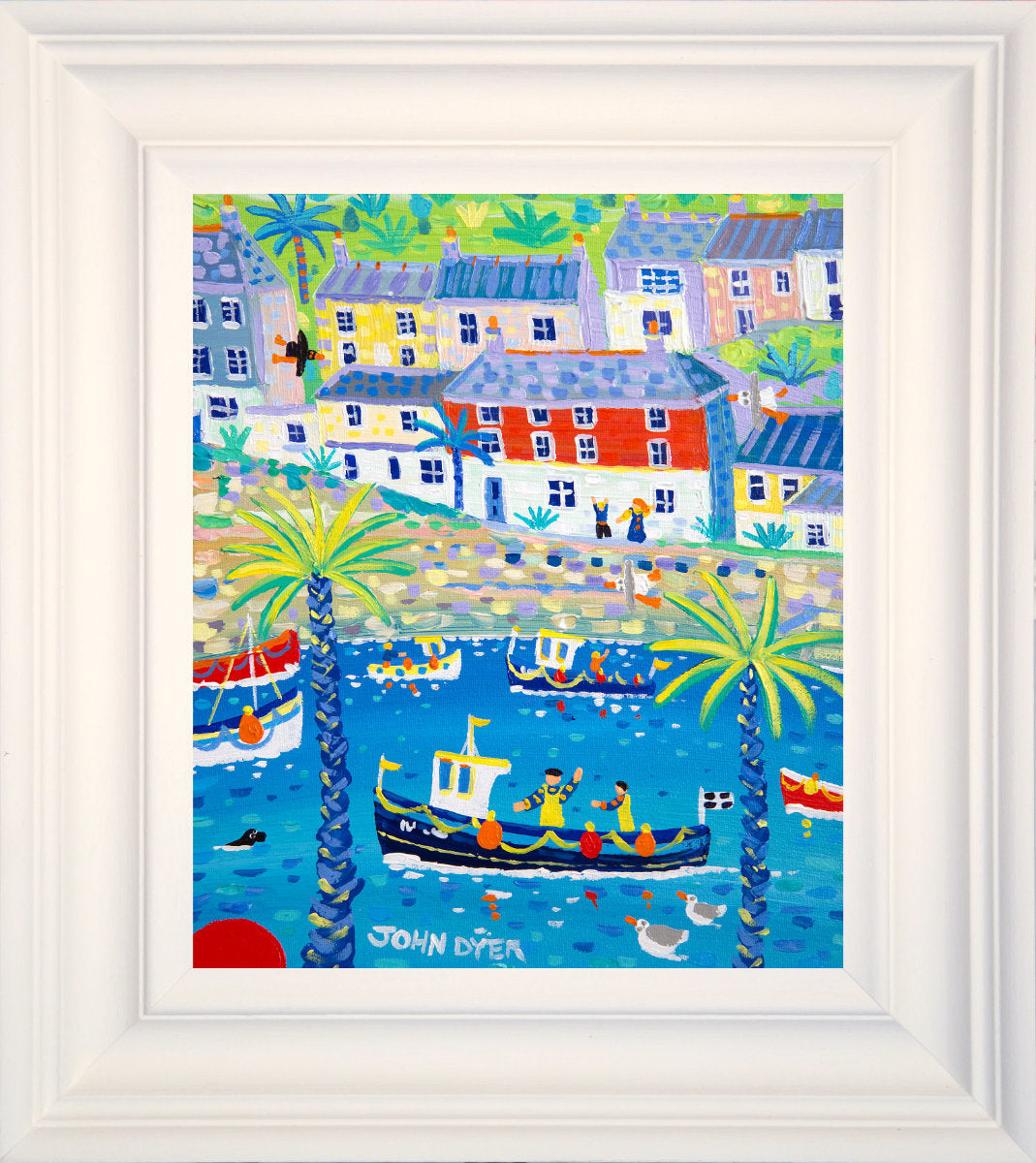 Cornwall Art Gallery Painting by John Dyer. &#39;Waving at the Fishermen, Mevagissey&#39;, 12 x 10 inches acrylic on canvas,