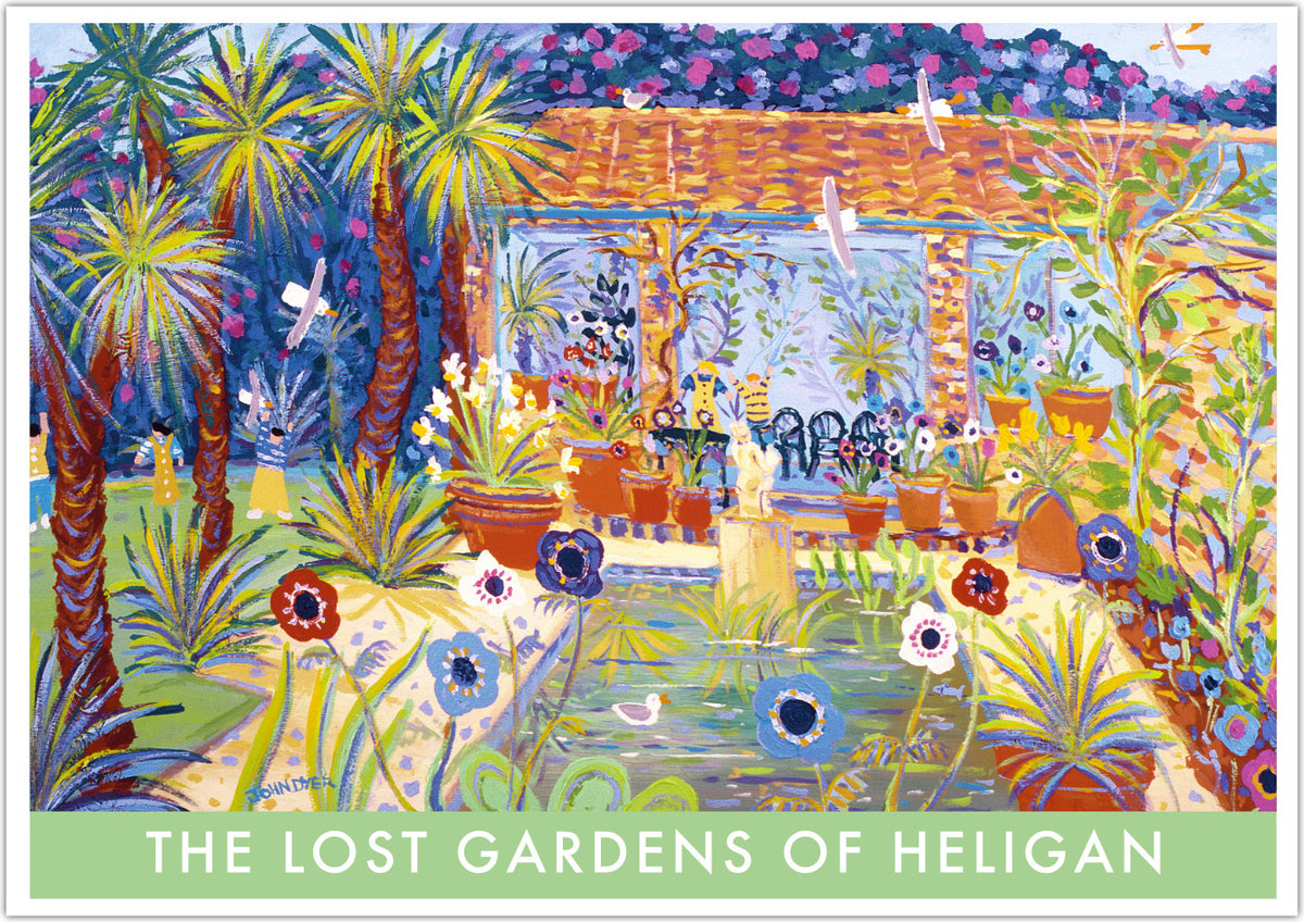 A fine art framed and unframed wall art poster print of the Lost Gardens of Heligan in Cornwall by artist John Dyer. This art print features John Dyer&#39;s painting of the Italian Garden at Heligan. Reproduced on museum quality fine art paper with archival inks and available in a range of popular sizes to fit your home.
