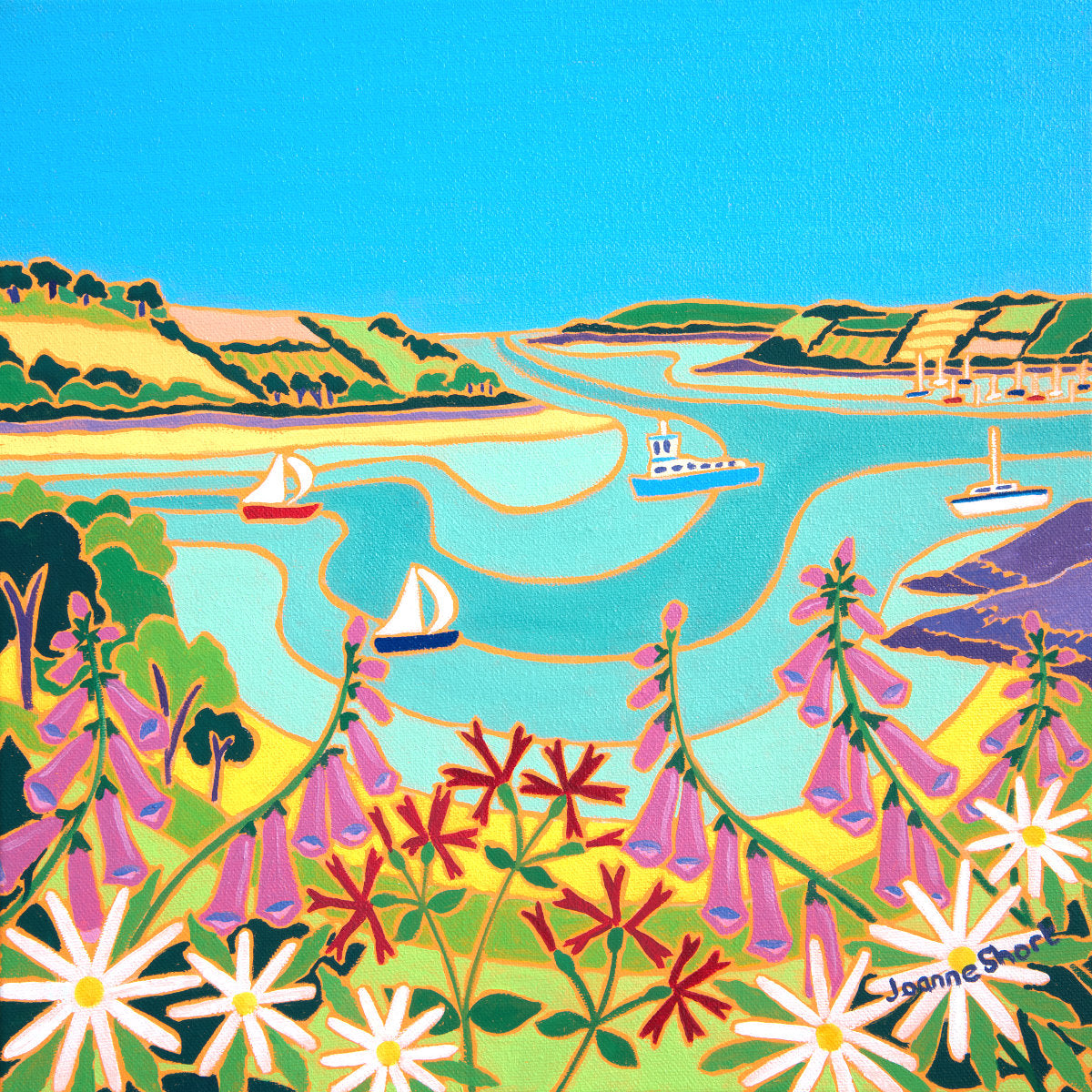 Cornwall Art Gallery Painting by Joanne Short. 'View of the Carrick Roads from Trelissick'. 12 x 12 inches oil on canvas.