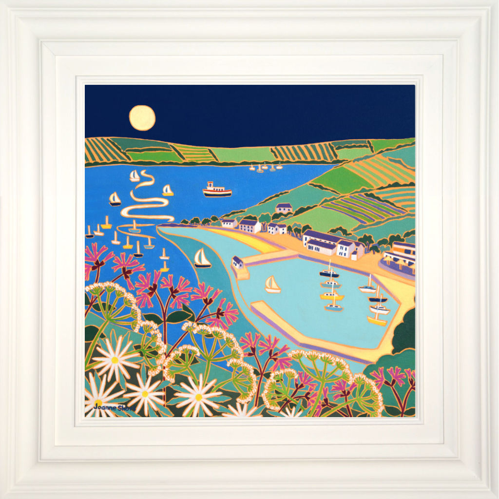 &#39;Full Moon over Mylor Harbour&#39;,  18 x 18 inches, oil on canvas. Painting by Cornish Artist Joanne Short. Cornish Art from our Cornwall Art Gallery