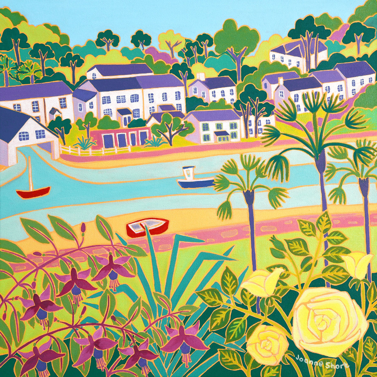 'Cottage Garden, Helford', 18x18 inches oil on canvas. Cornwall Painting by Cornish Artist Joanne Short. Cornish Art from our Cornwall Art Gallery