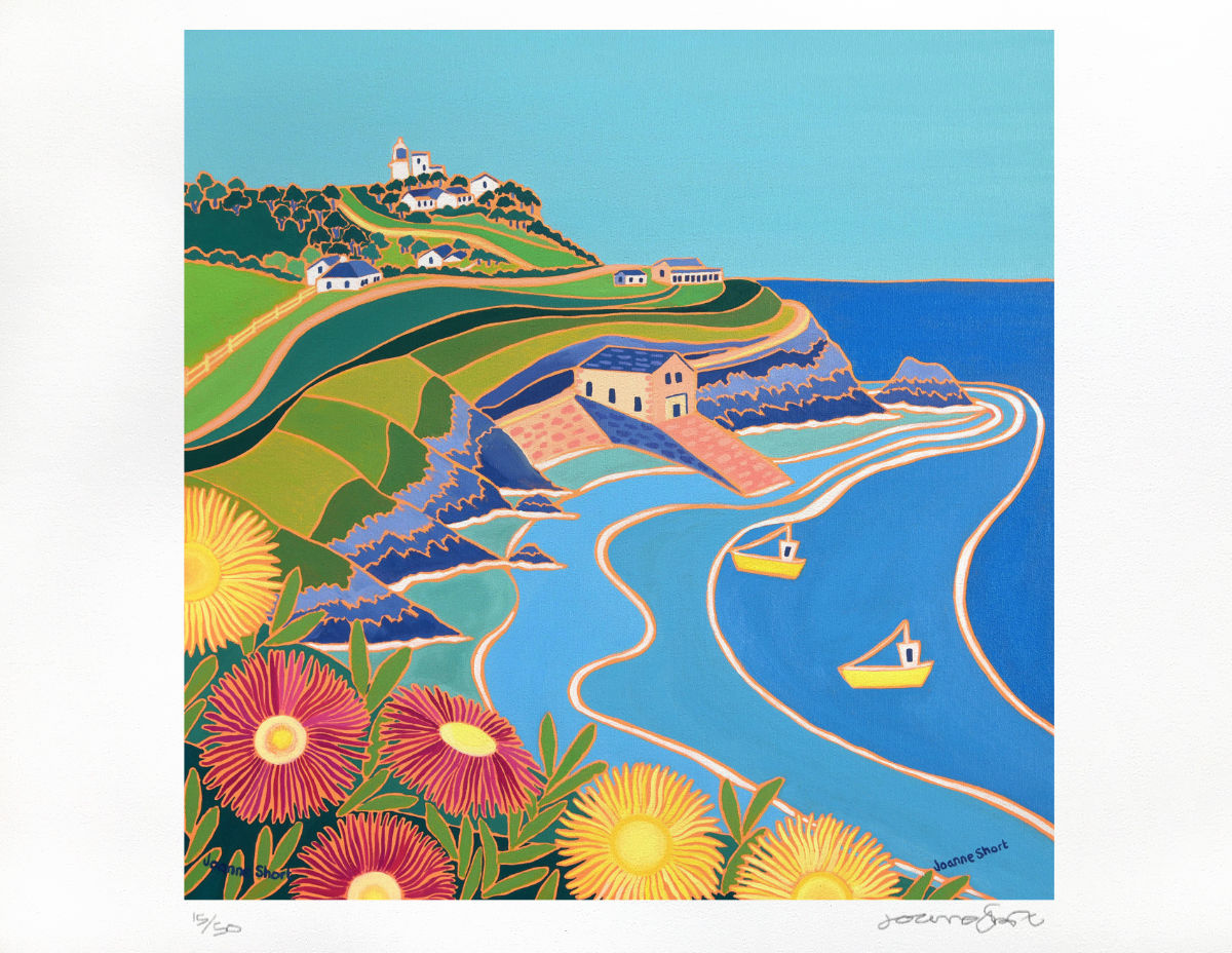 Signed Limited Edition Print by Cornish Artist Joanne Short. &#39;Hottentots on the Cliffs, Lizard Point&#39;. Cornwall Art Gallery Print