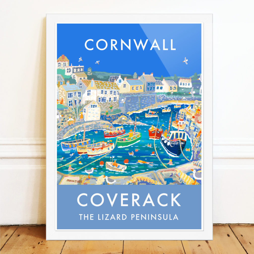 Vintage Style Seaside Travel Poster by John Dyer. Coverack Harbour, Lizard Peninsula, Cornwall